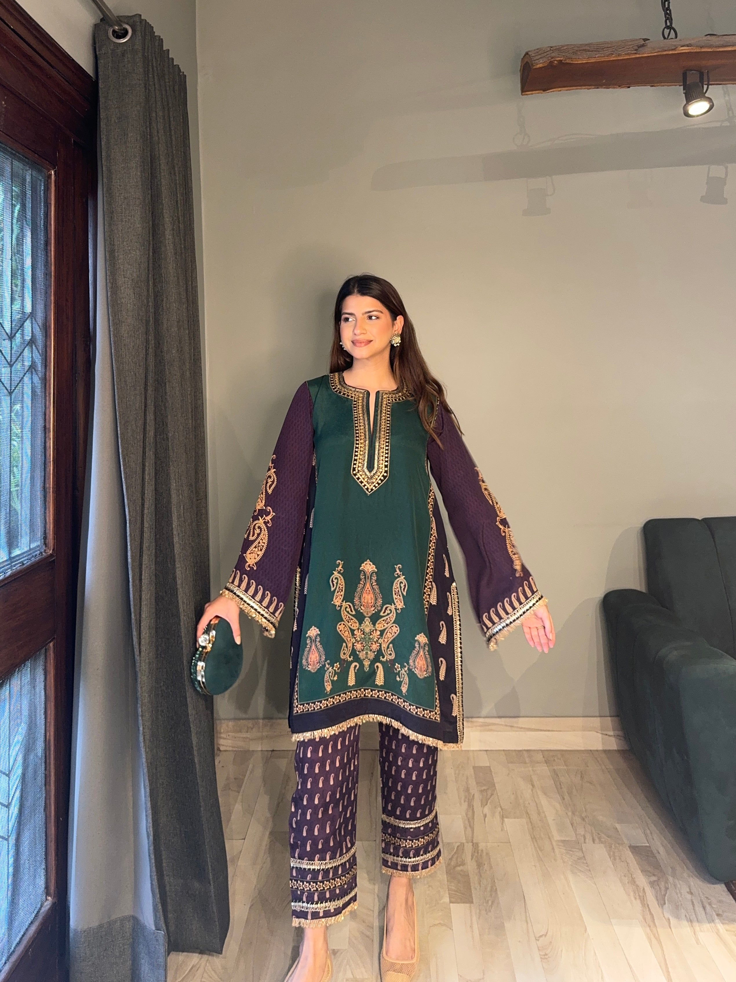 Jodhpur Hand Embroidered Crepe Matching Set - Neetika Chopra