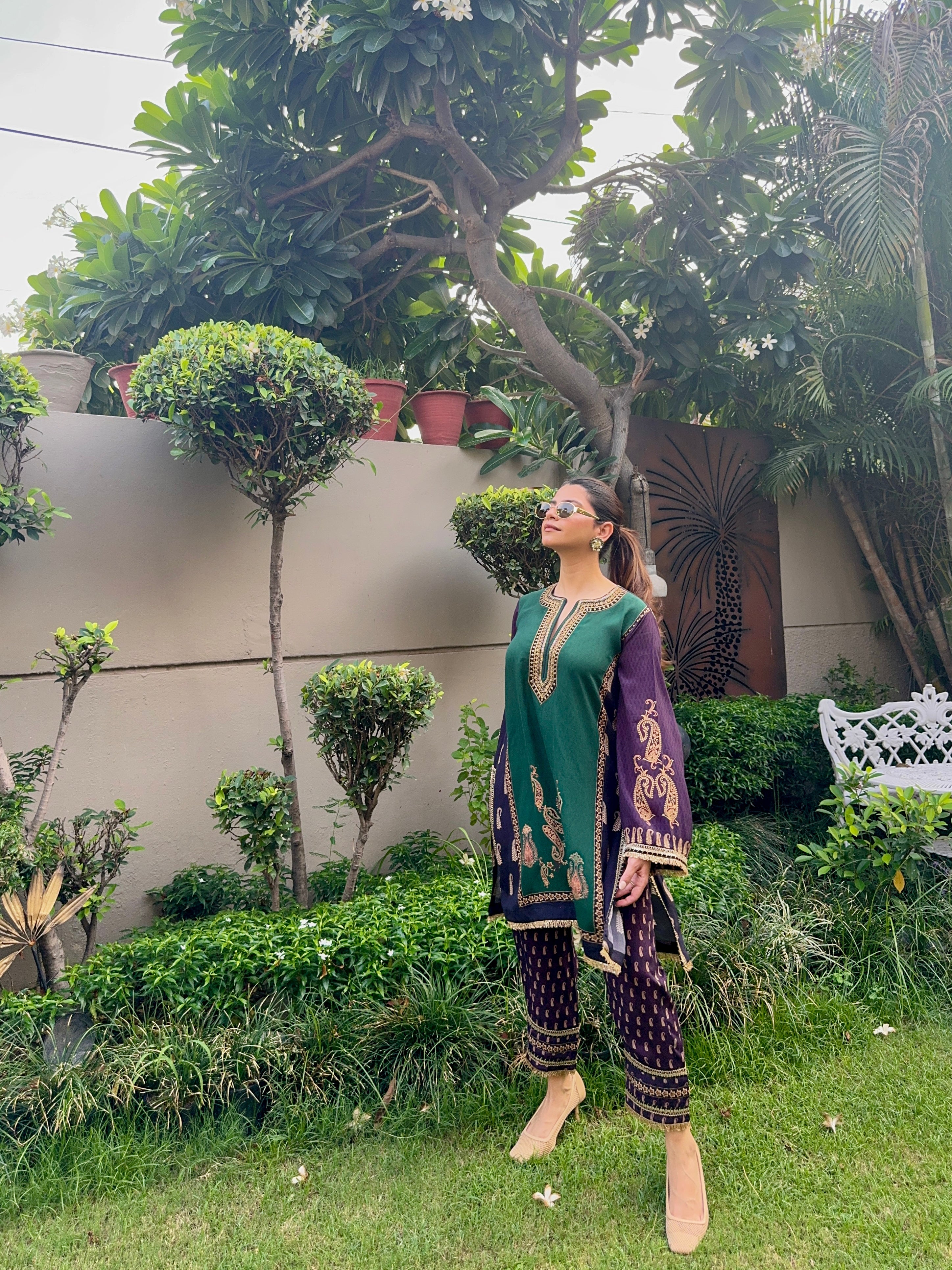 Jodhpur Hand Embroidered Crepe Matching Set - Neetika Chopra