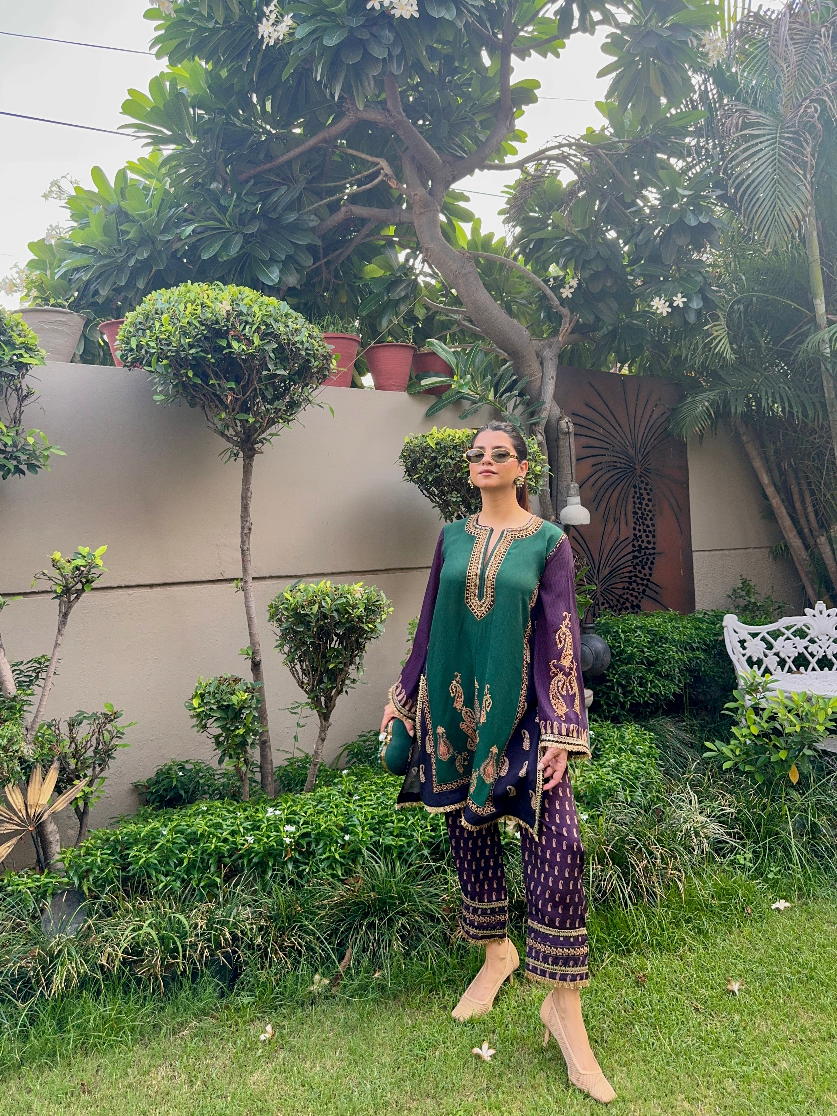 Jodhpur Hand Embroidered Crepe Matching Set - Neetika Chopra