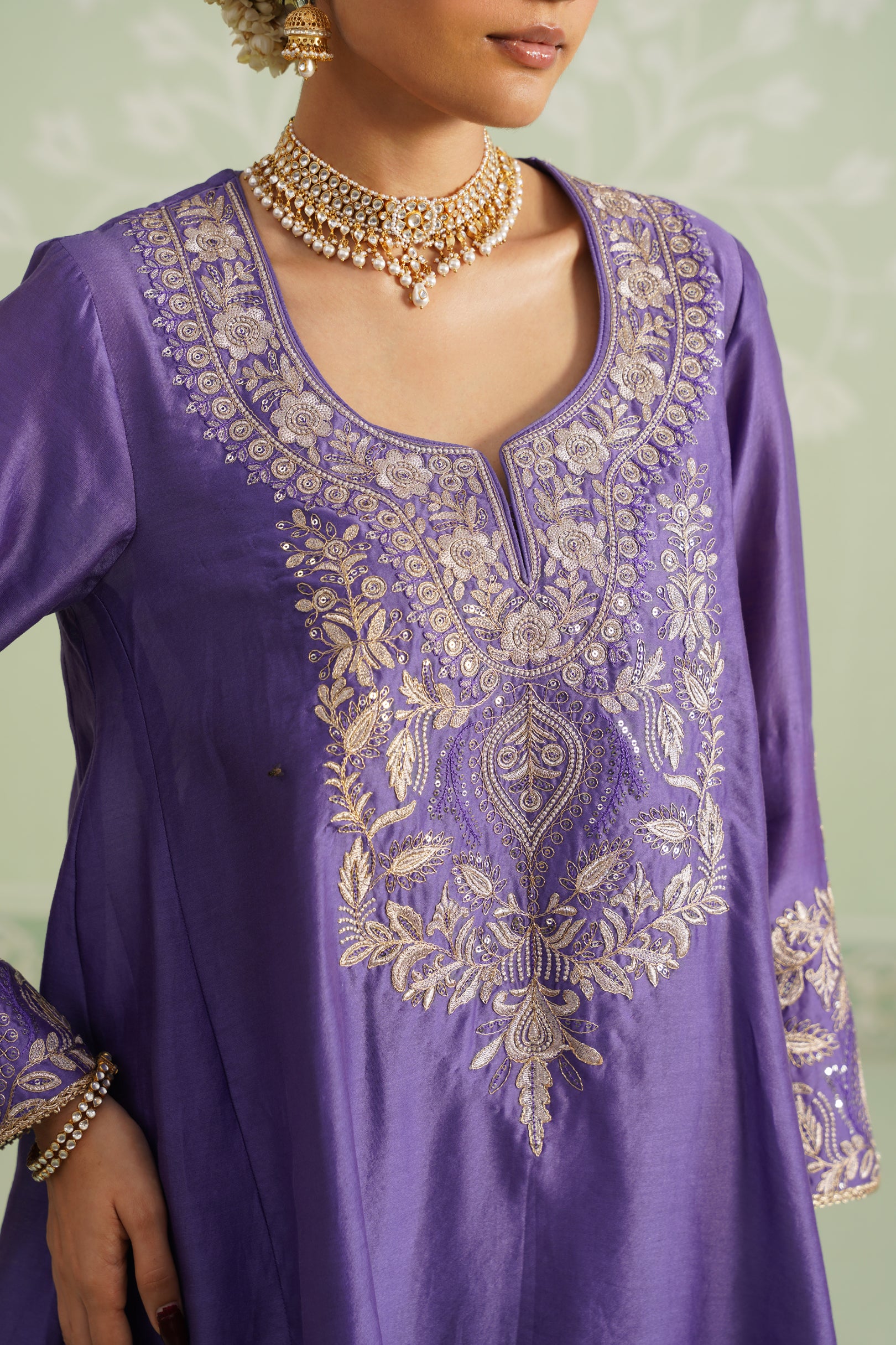 Anaira Chanderi Satin Embroidered Matching Set
