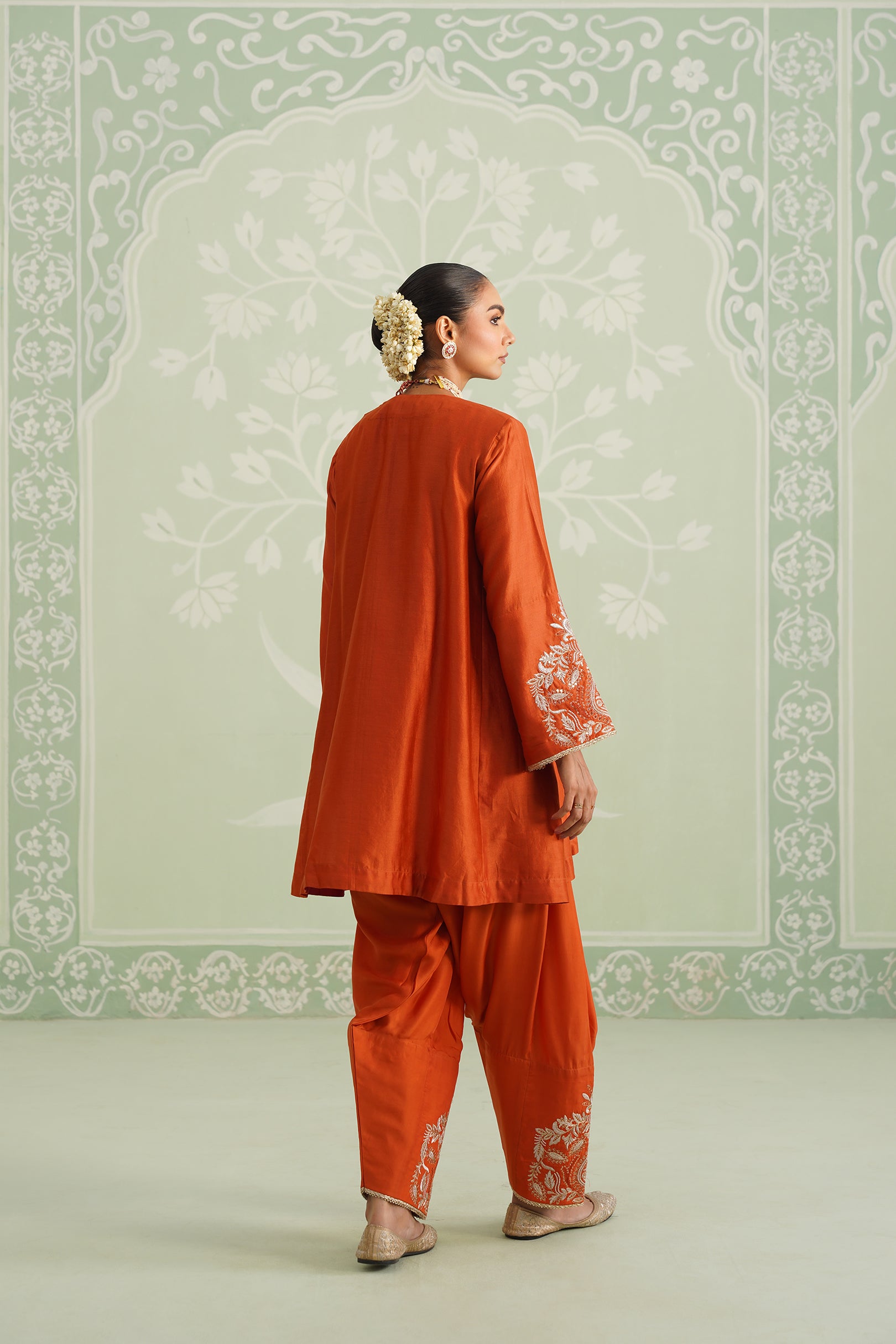Makshi Chanderi Satin Embroidered Matching Set