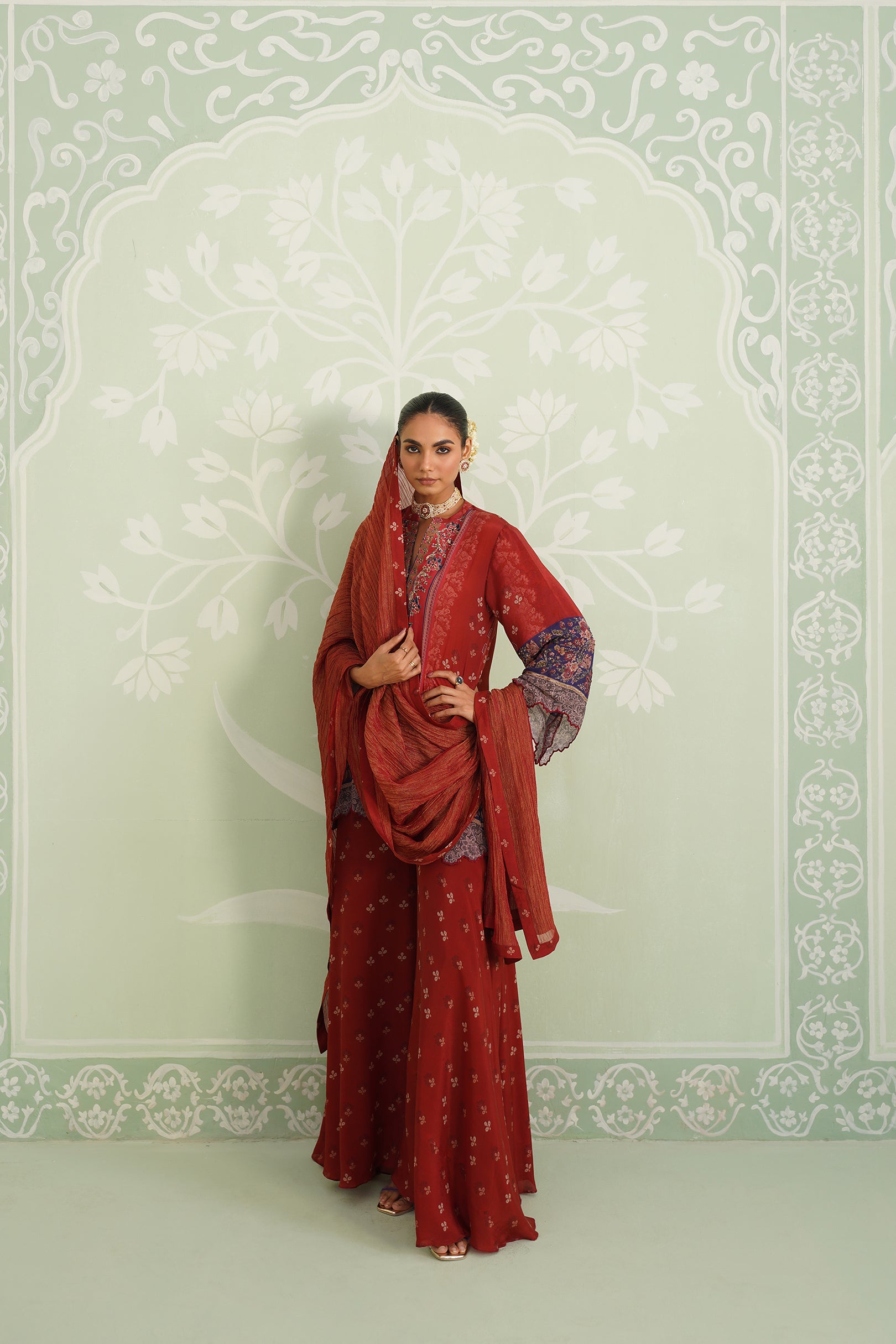 Zohal Crepe Embroidered Sharara Set