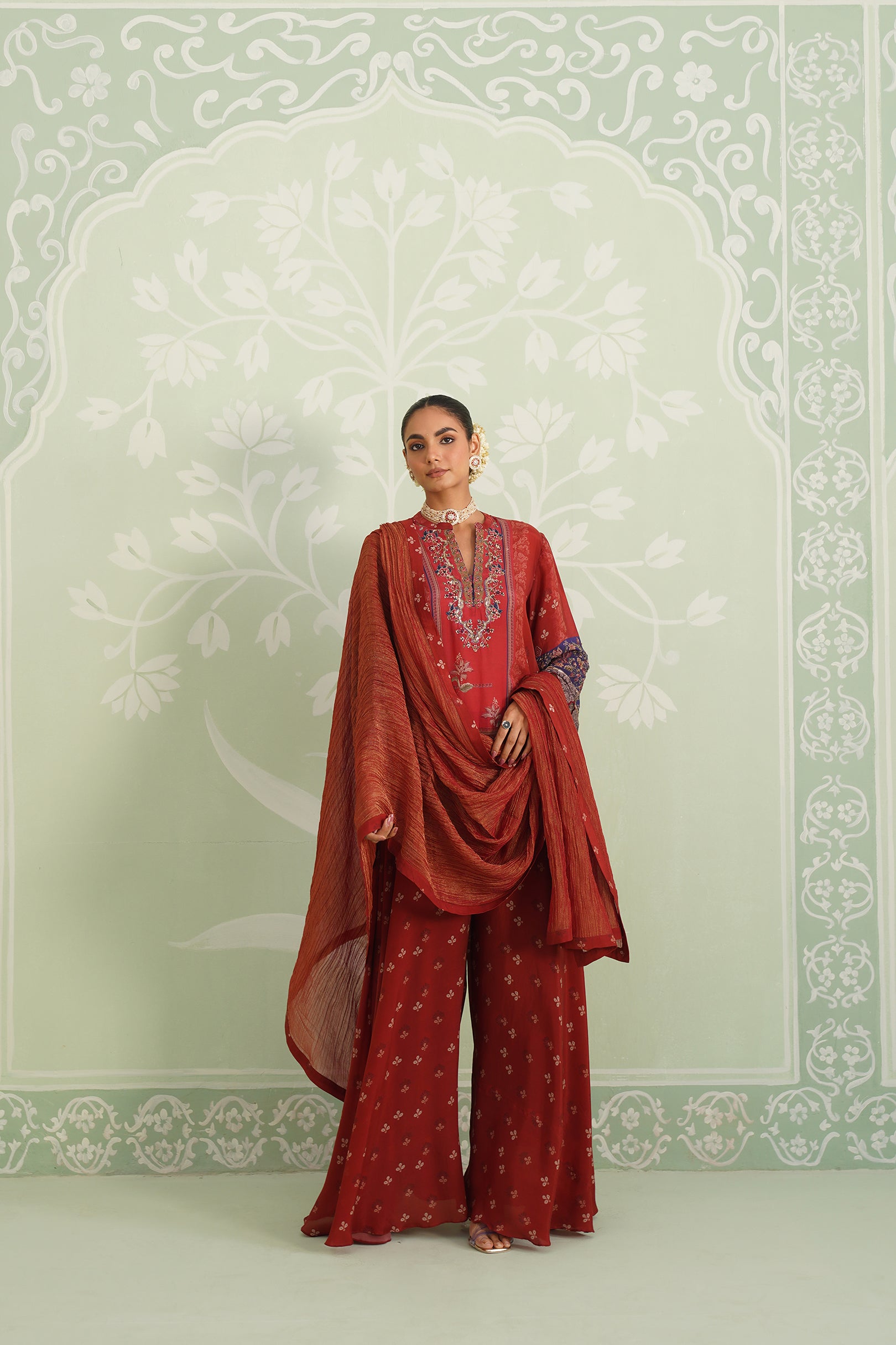 Zohal Crepe Embroidered Sharara Set