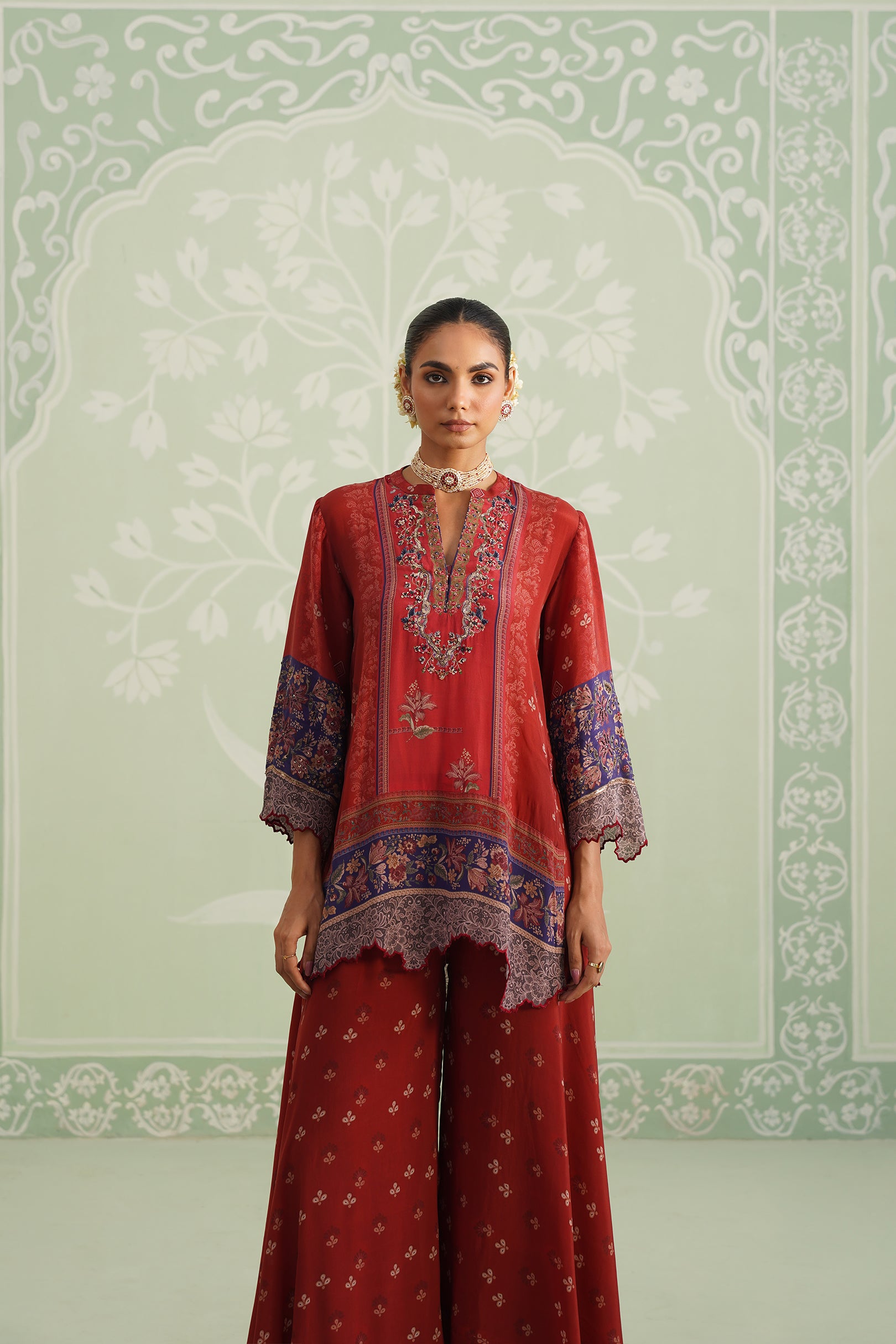 Zohal Crepe Embroidered Sharara Set