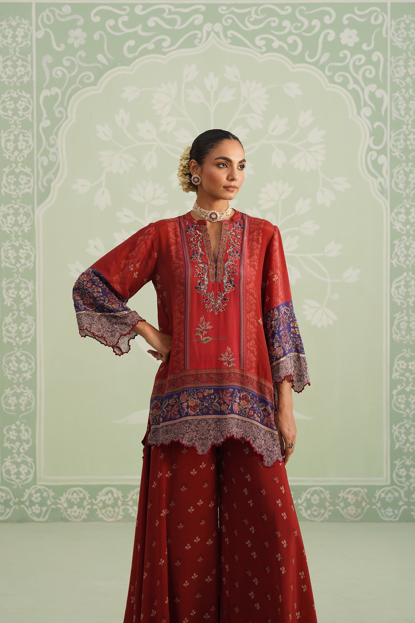 Zohal Crepe Embroidered Sharara Set