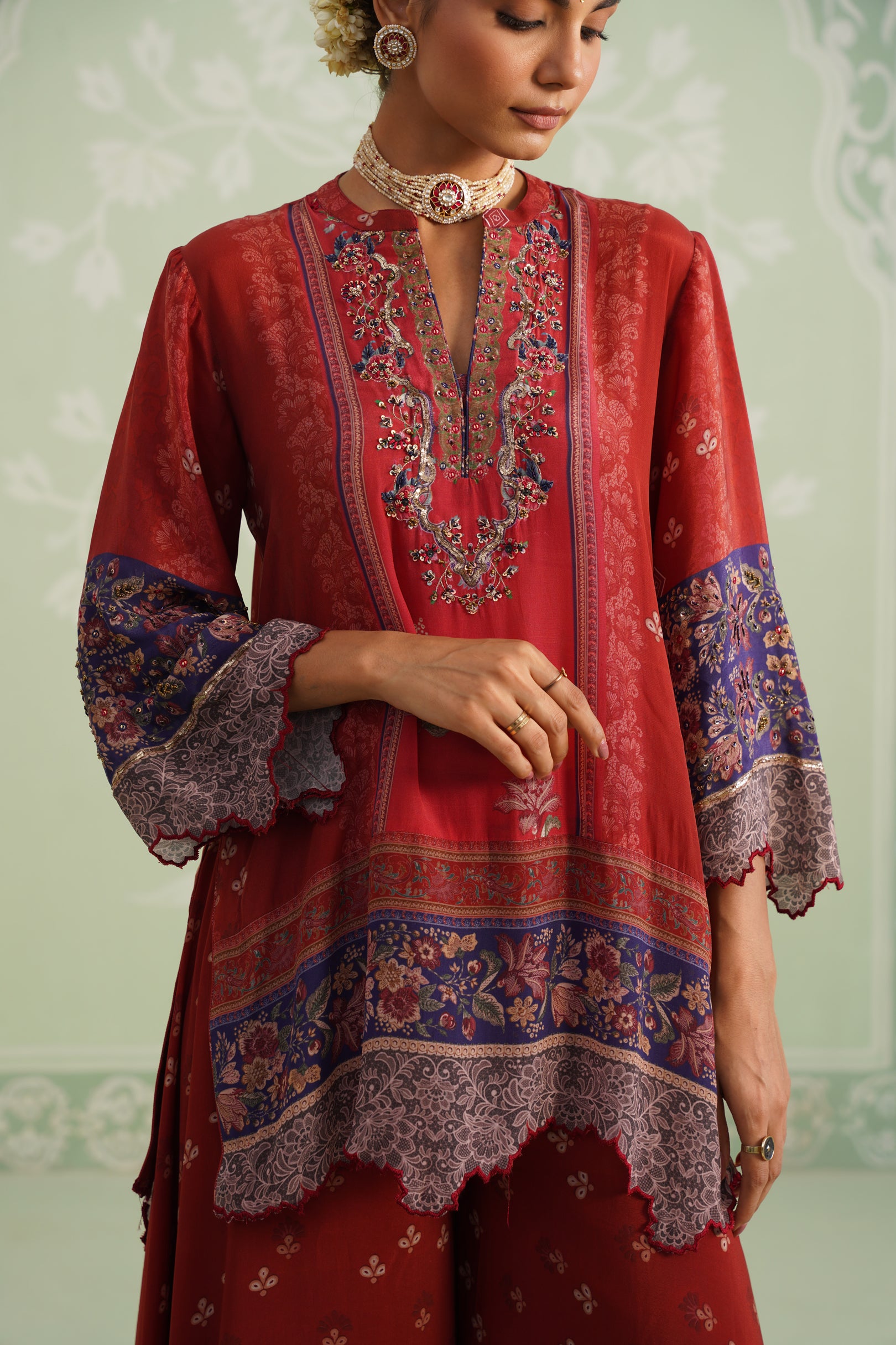 Zohal Crepe Embroidered Sharara Set