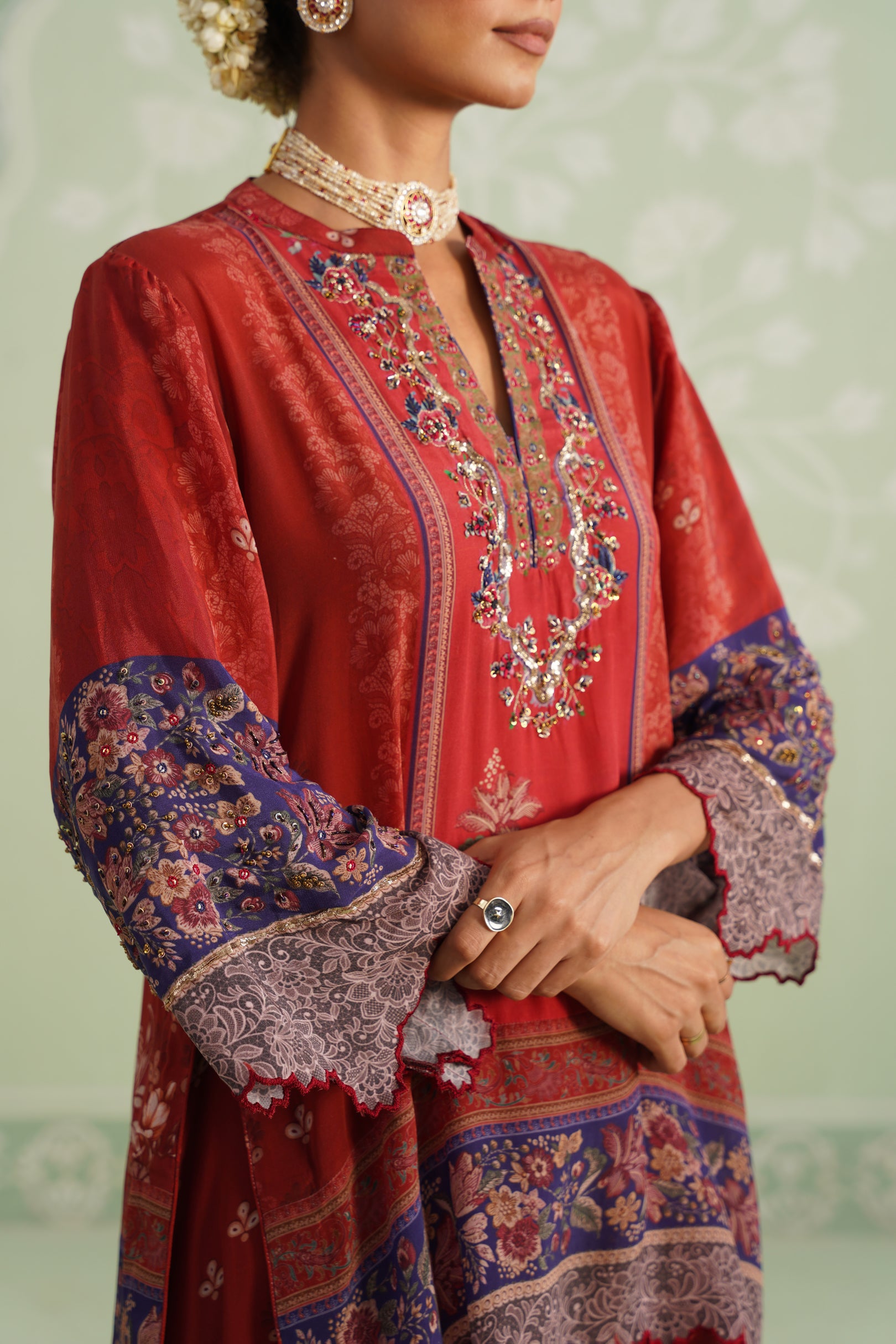 Zohal Crepe Embroidered Sharara Set