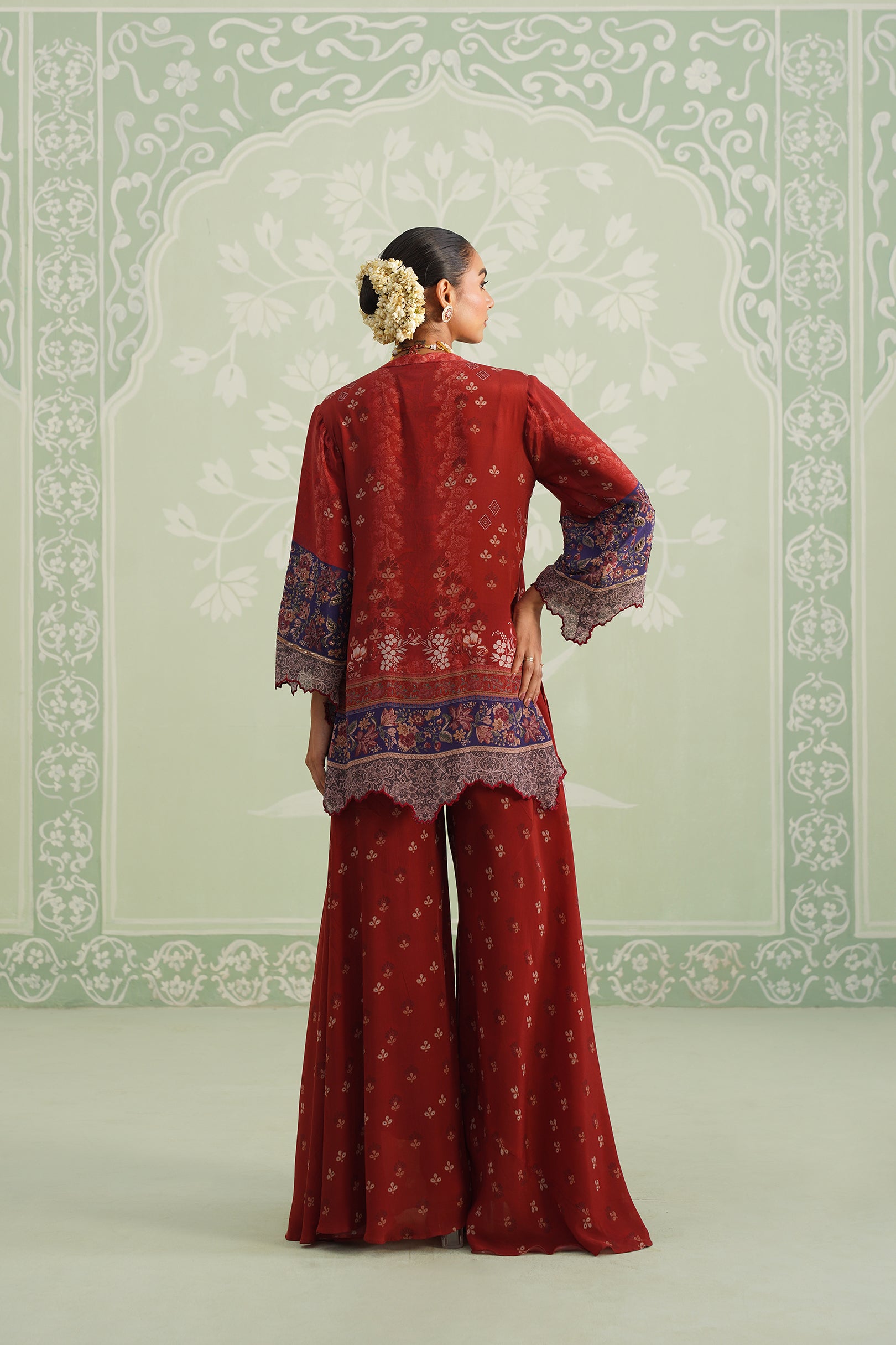Zohal Crepe Embroidered Sharara Set