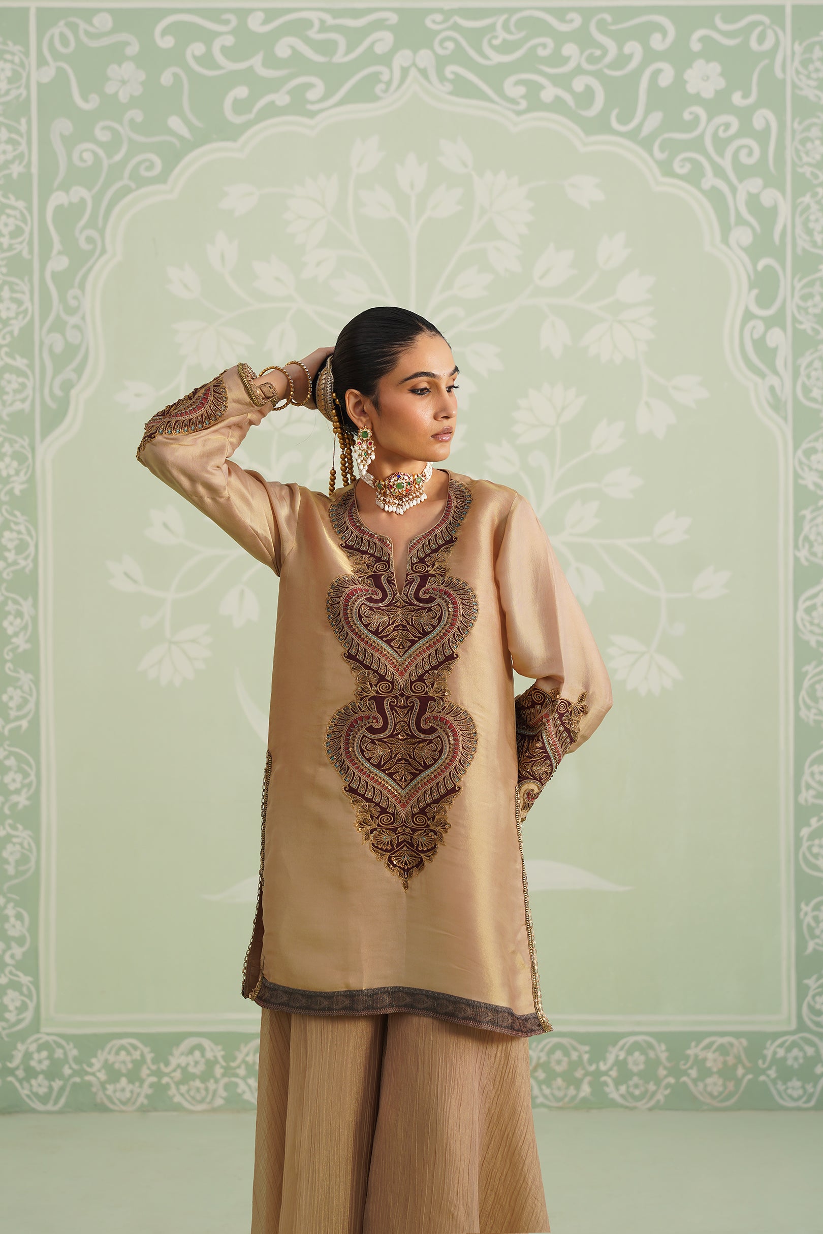 Lamhe Satin Shimmer Embroidered Matching Set