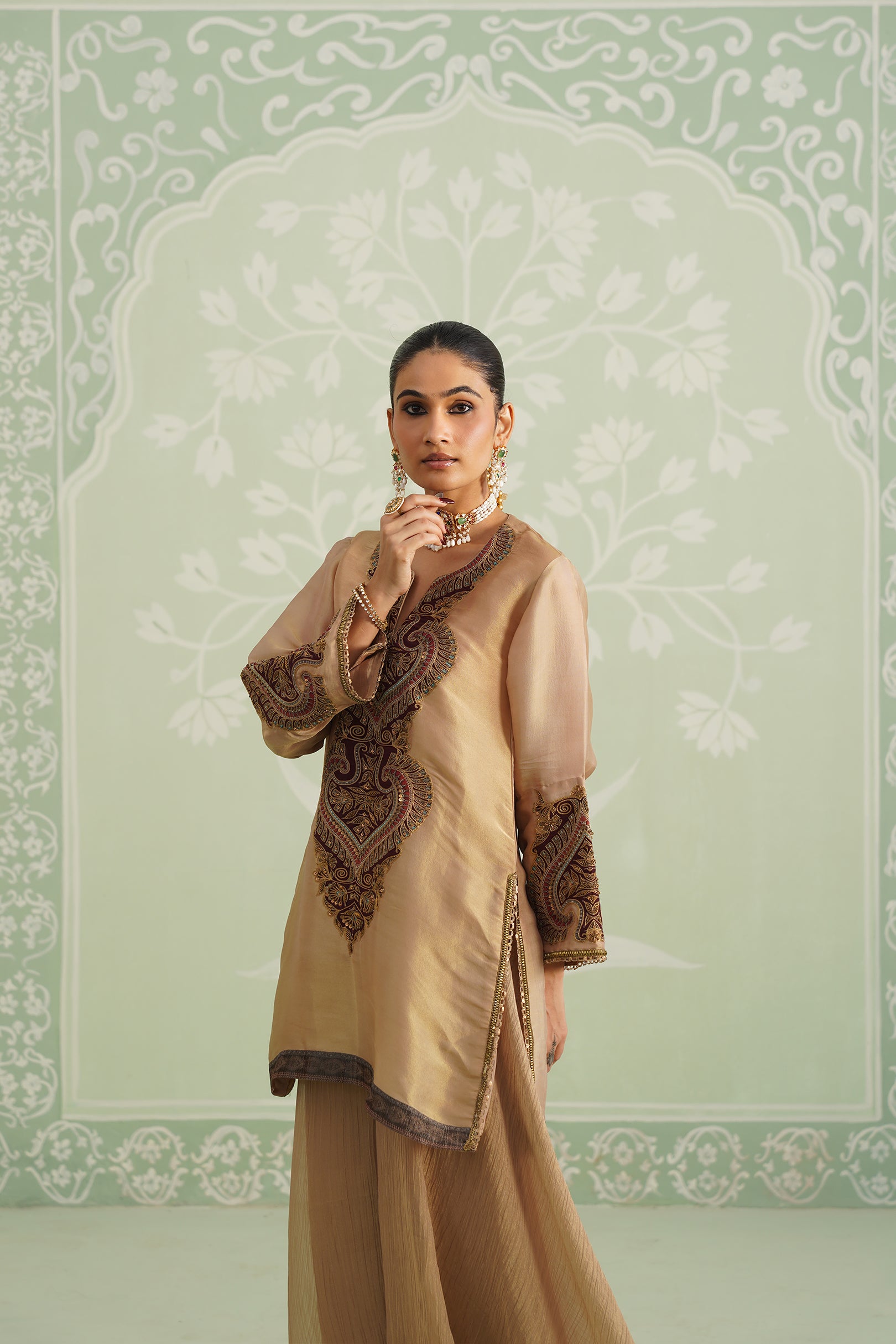 Lamhe Satin Shimmer Embroidered Matching Set