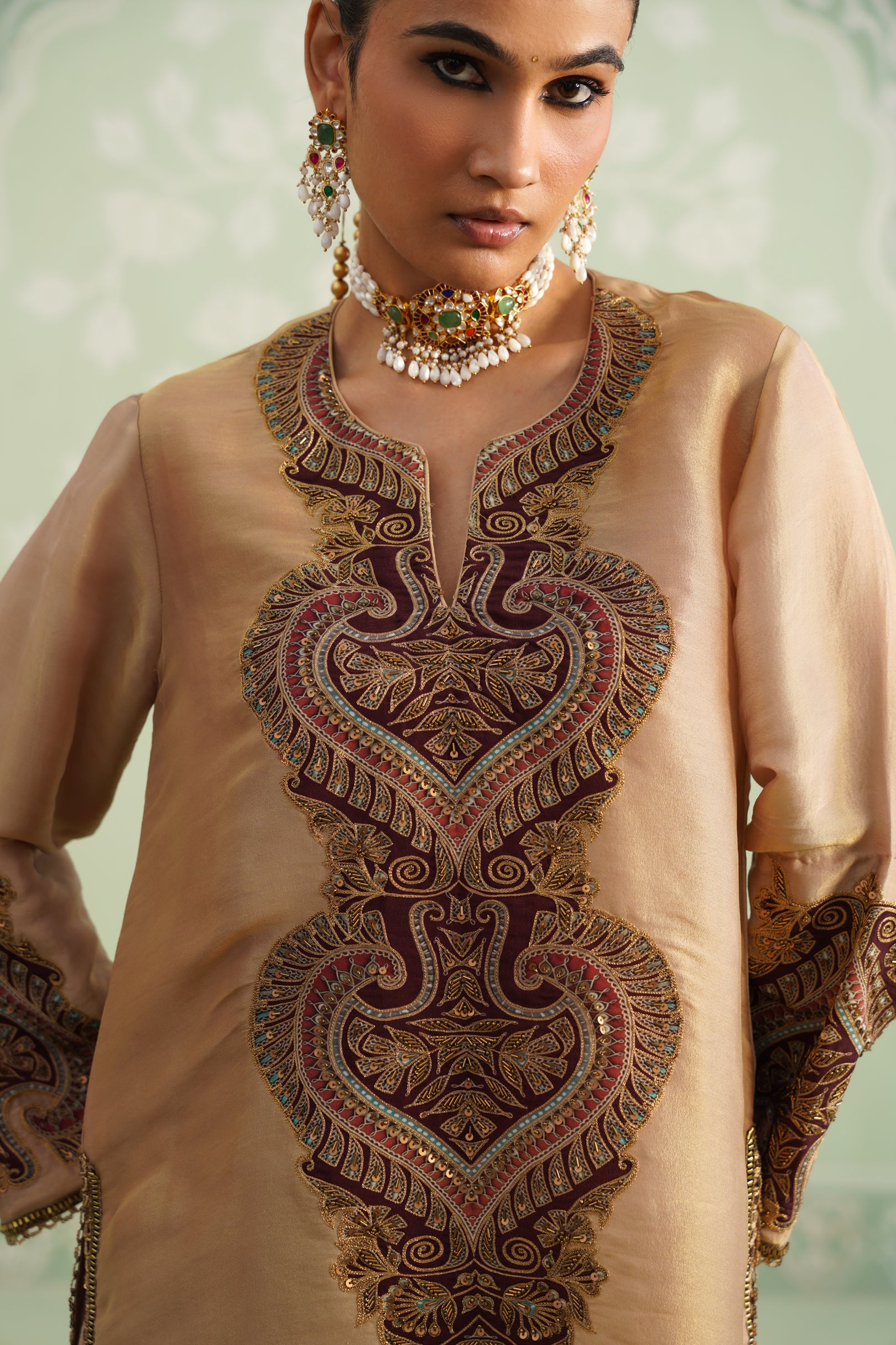 Lamhe Satin Shimmer Embroidered Matching Set