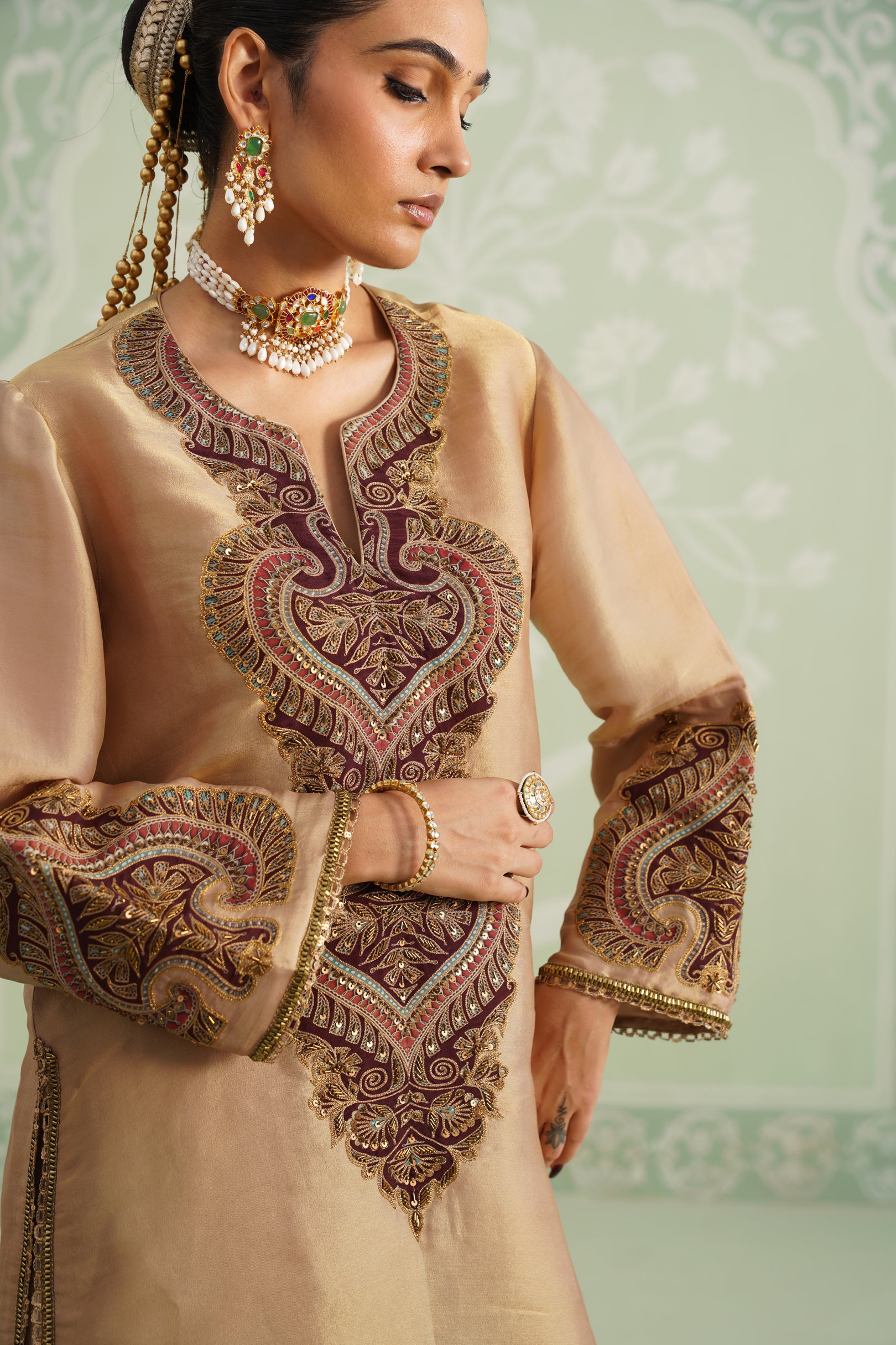 Lamhe Satin Shimmer Embroidered Matching Set