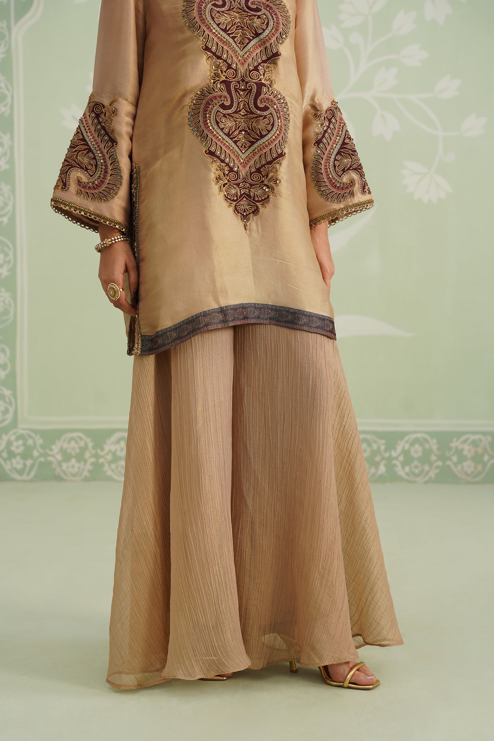 Lamhe Satin Shimmer Embroidered Matching Set