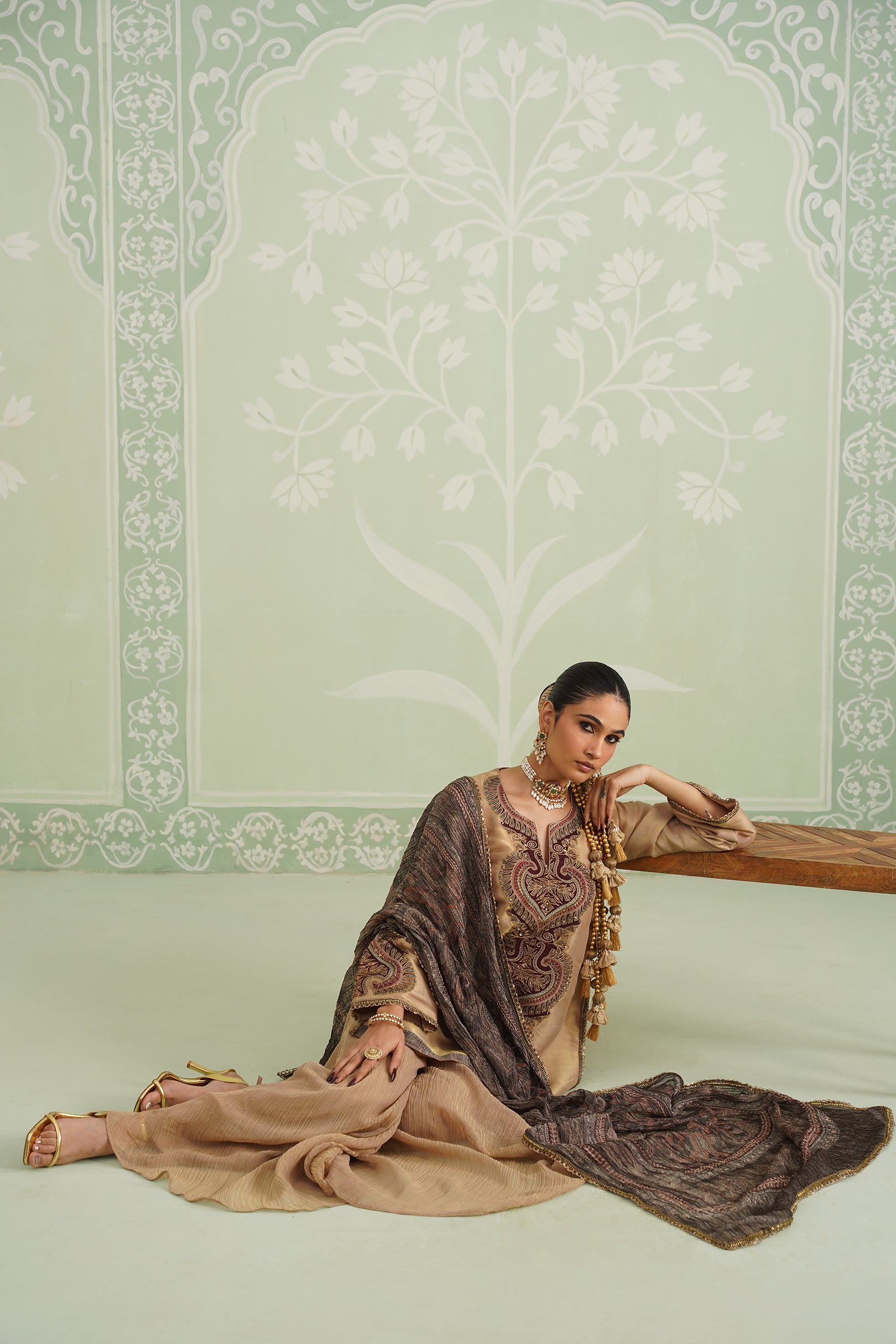Lamhe Satin Shimmer Embroidered Matching Set