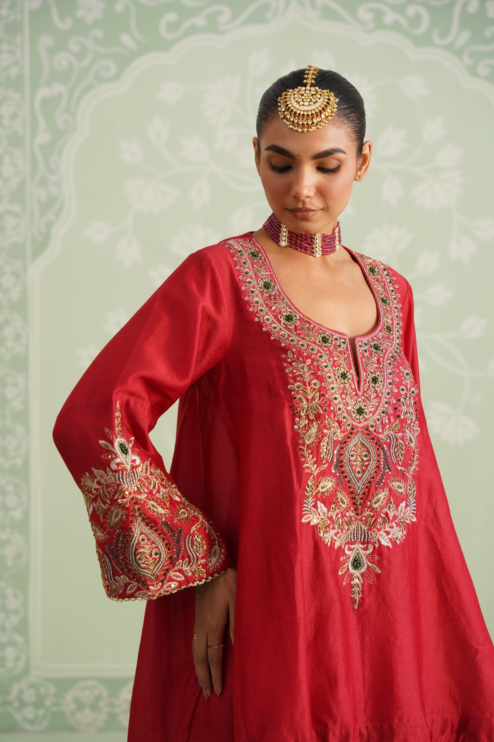 Mina Chanderi Satin Embroidered Matching Set