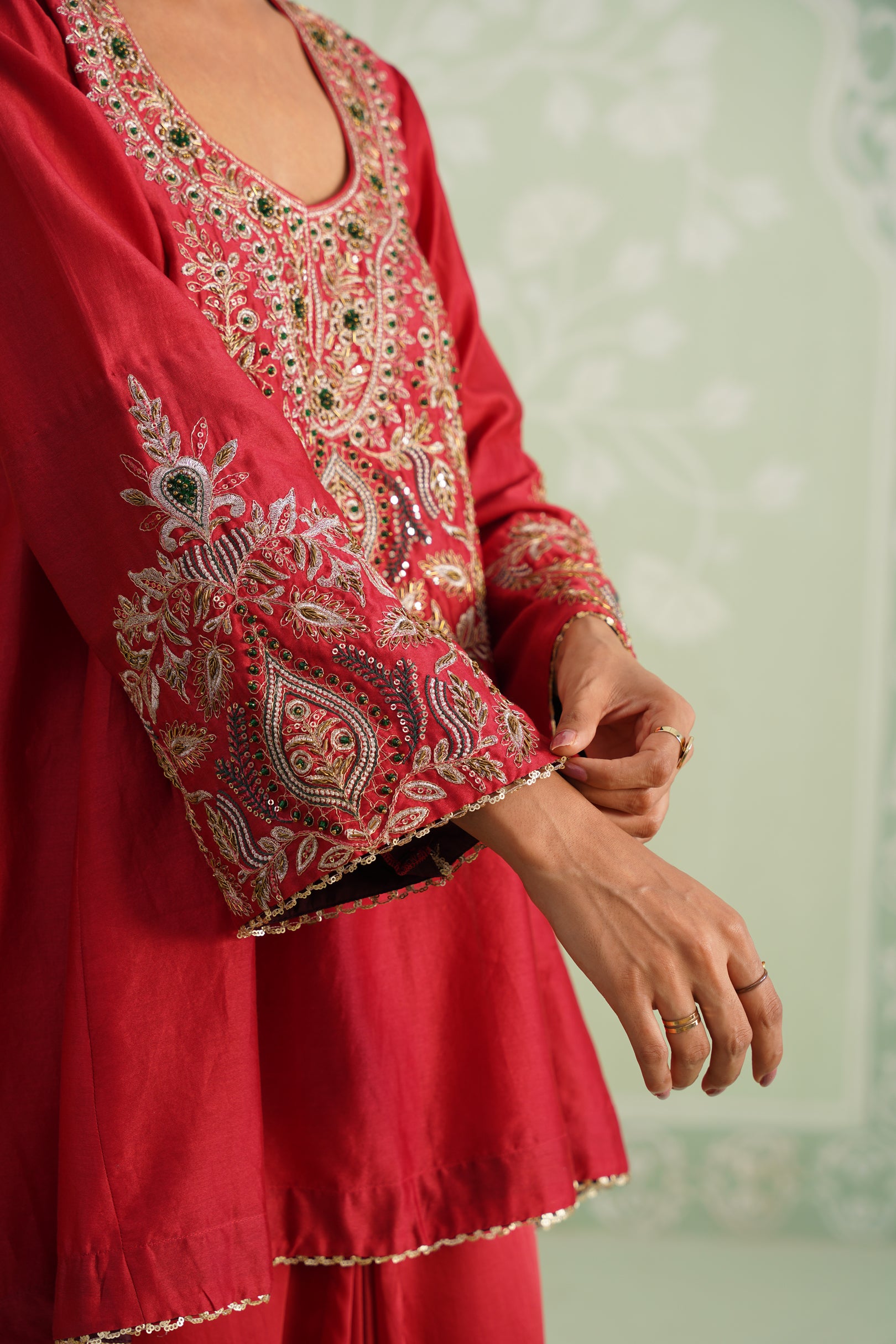 Mina Chanderi Satin Embroidered Matching Set