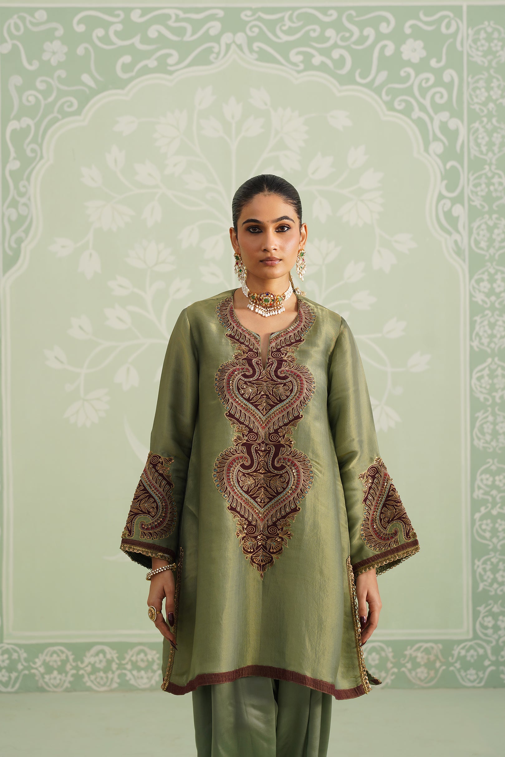 Chitvan Shimmer Satin Embroidered Matching Set