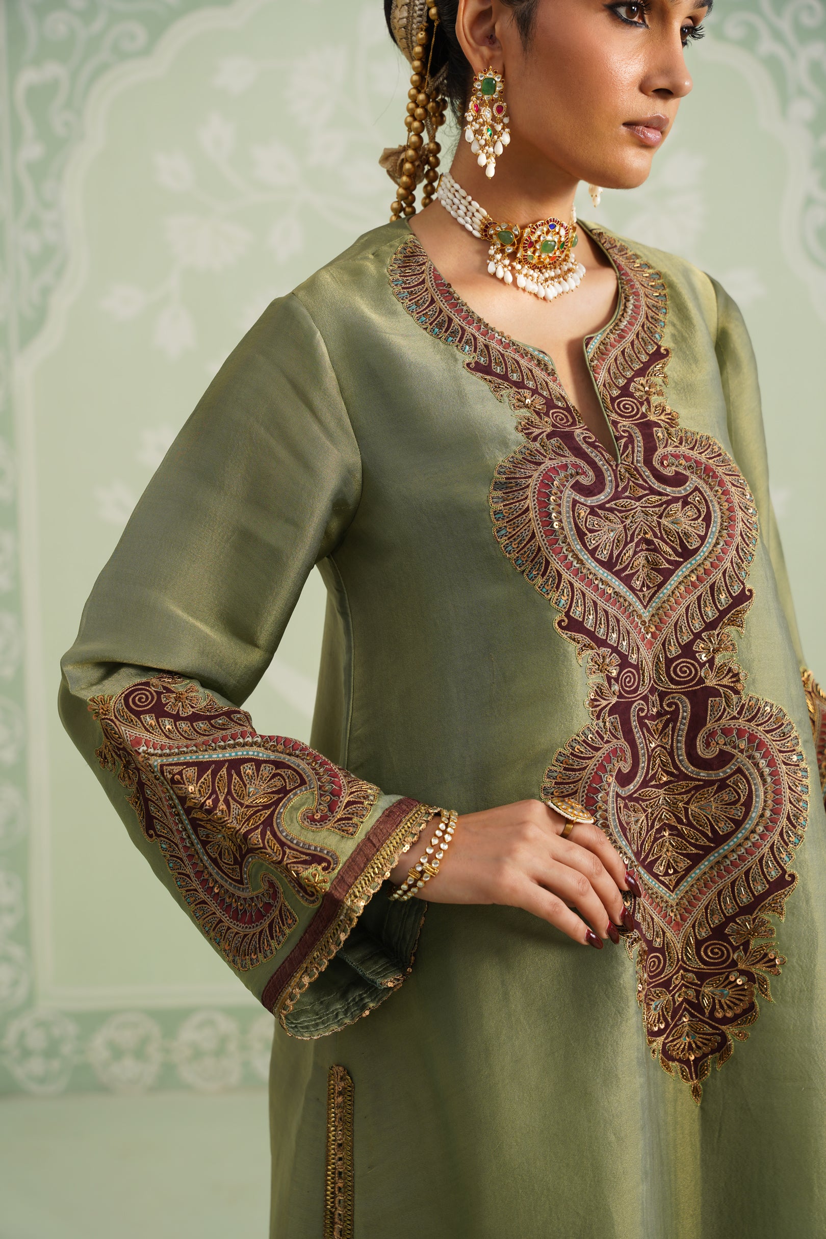Chitvan Shimmer Satin Embroidered Matching Set