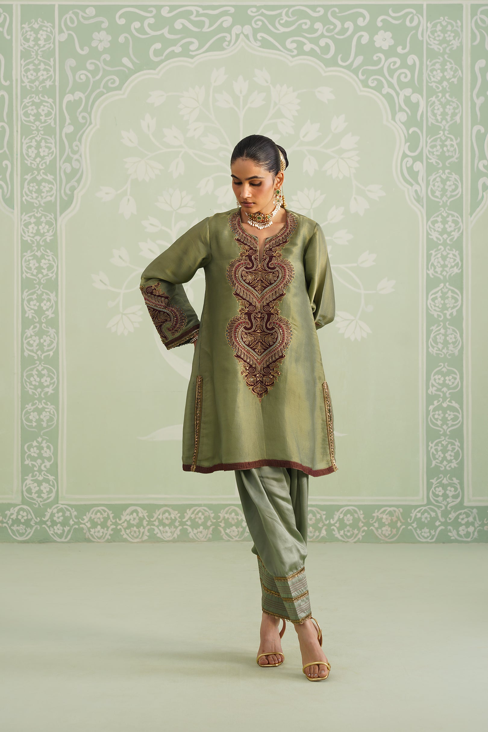 Chitvan Shimmer Satin Embroidered Matching Set