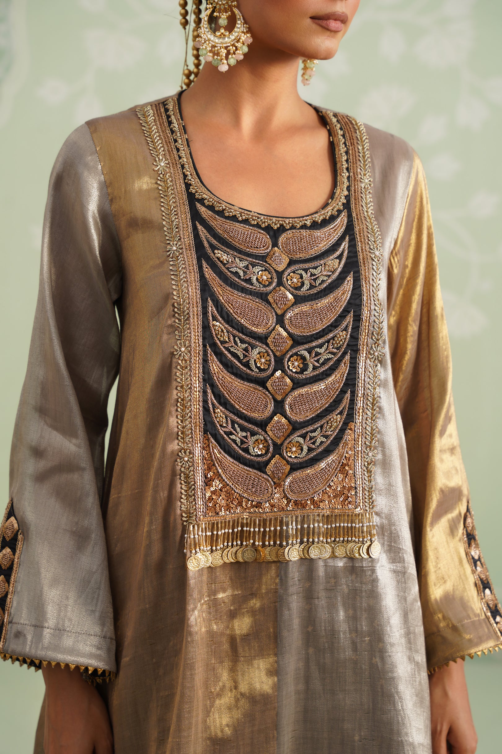 Anam Tissue Satin Embroidered Matching Set