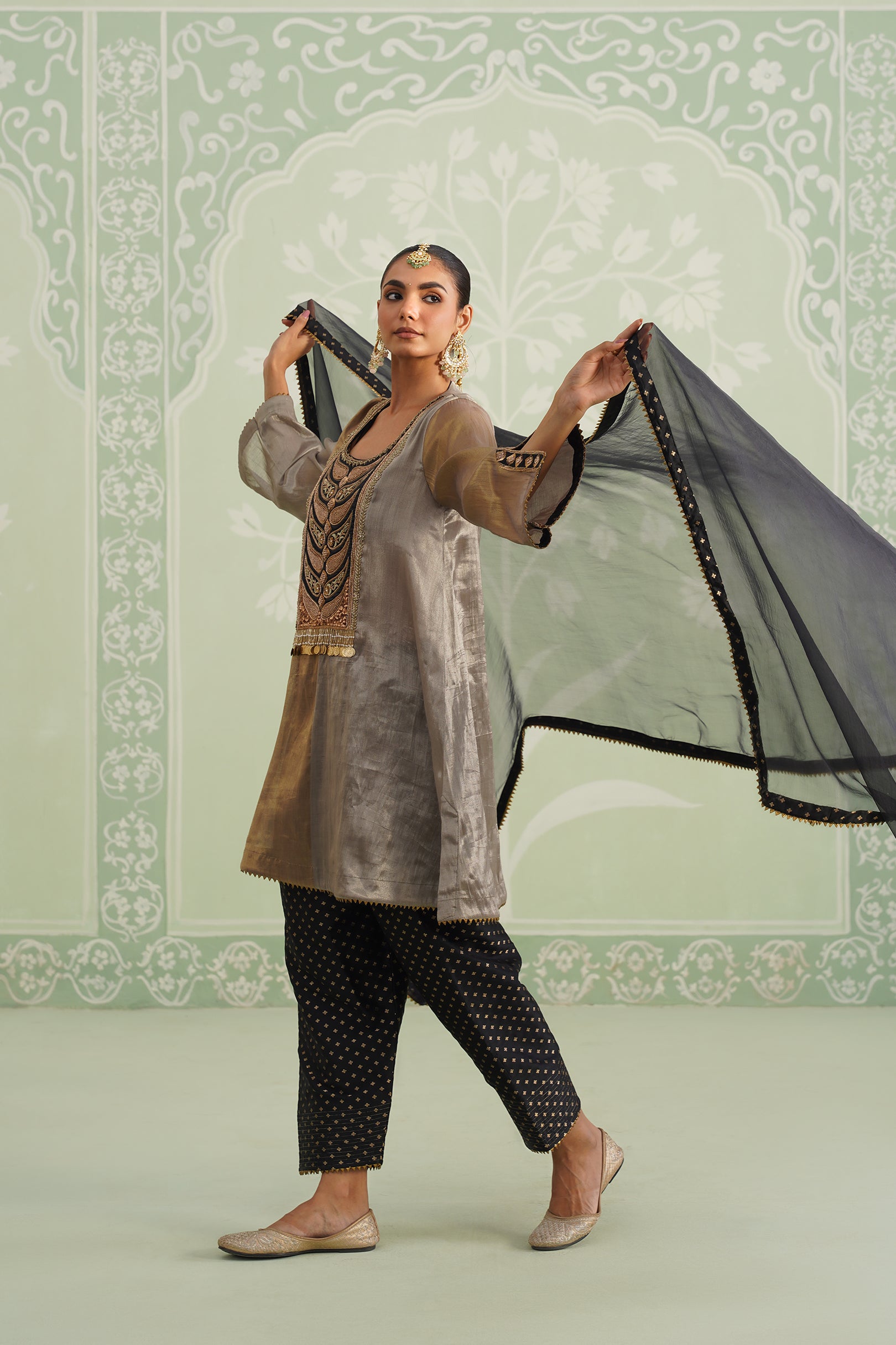 Anam Tissue Satin Embroidered Matching Set