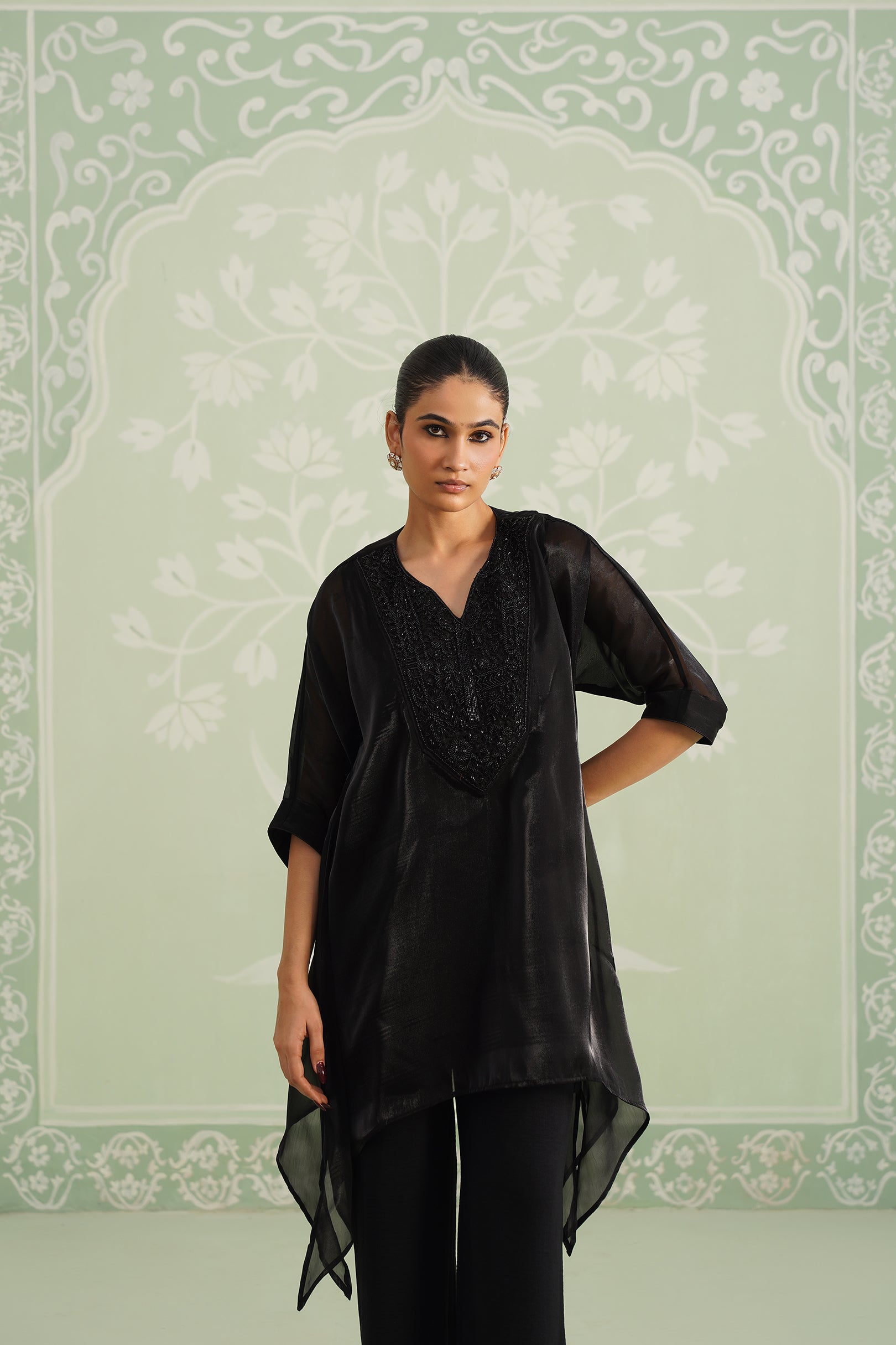 Kajal Shimmer Organza Hand Embroidered Matching Set