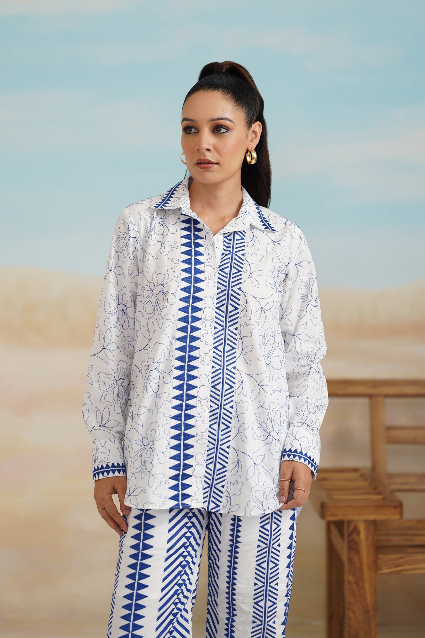 Tanvi Poplon Cotton Embroidered Matching Set - Neetika Chopra