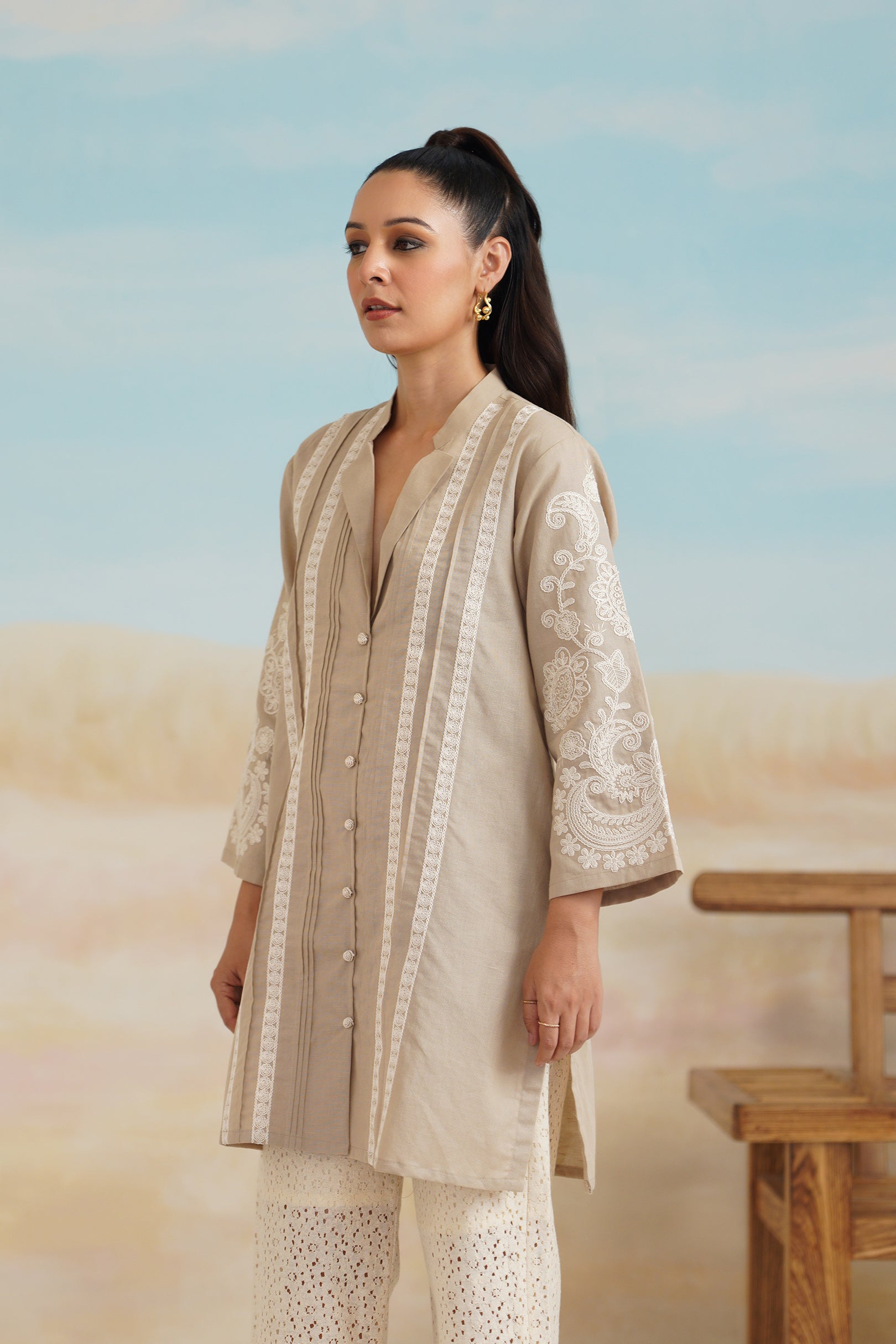 Saanvi Cotton Linen Embroidered Top - Neetika Chopra