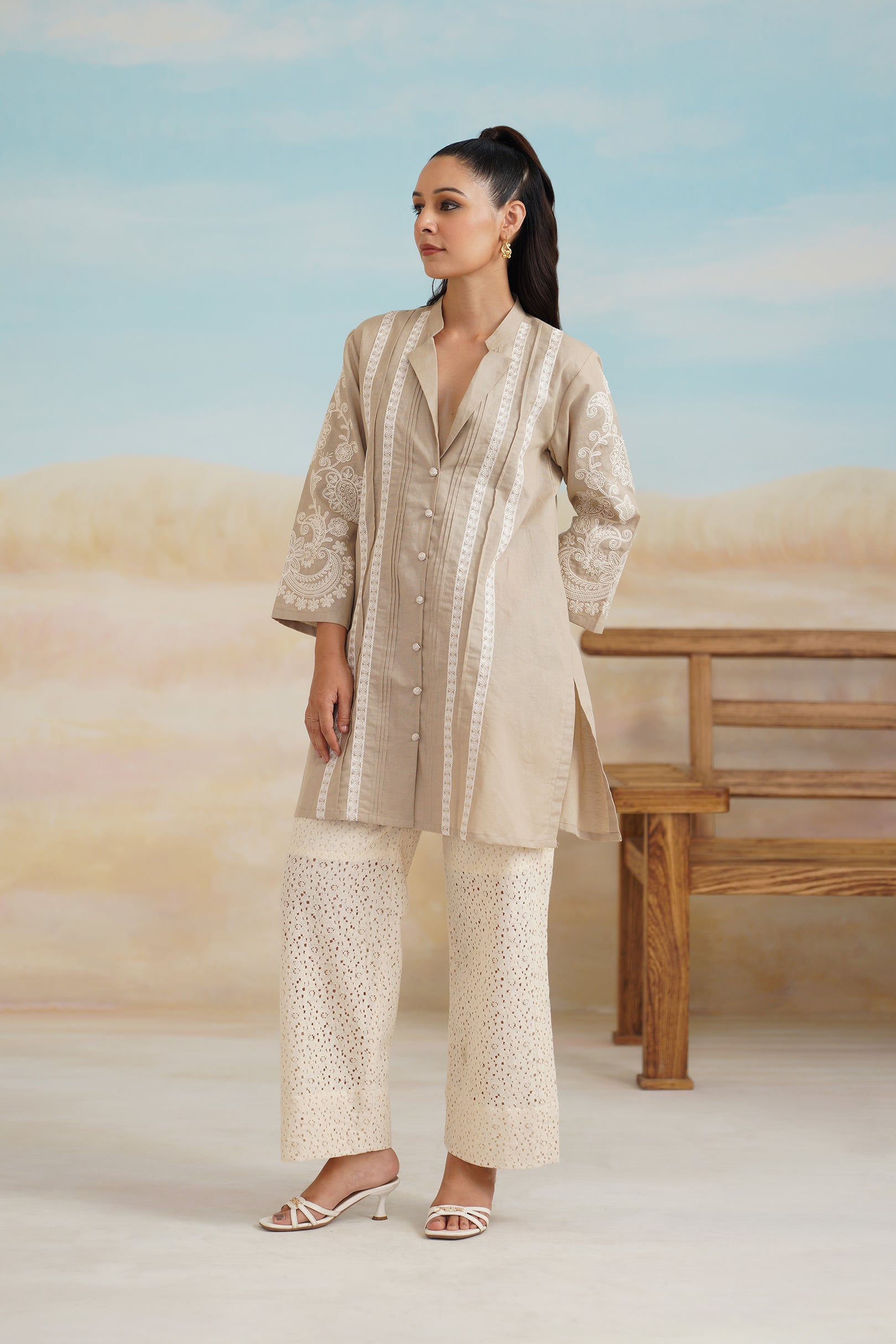 Saanvi Cotton Linen Embroidered Matching Set - Neetika Chopra