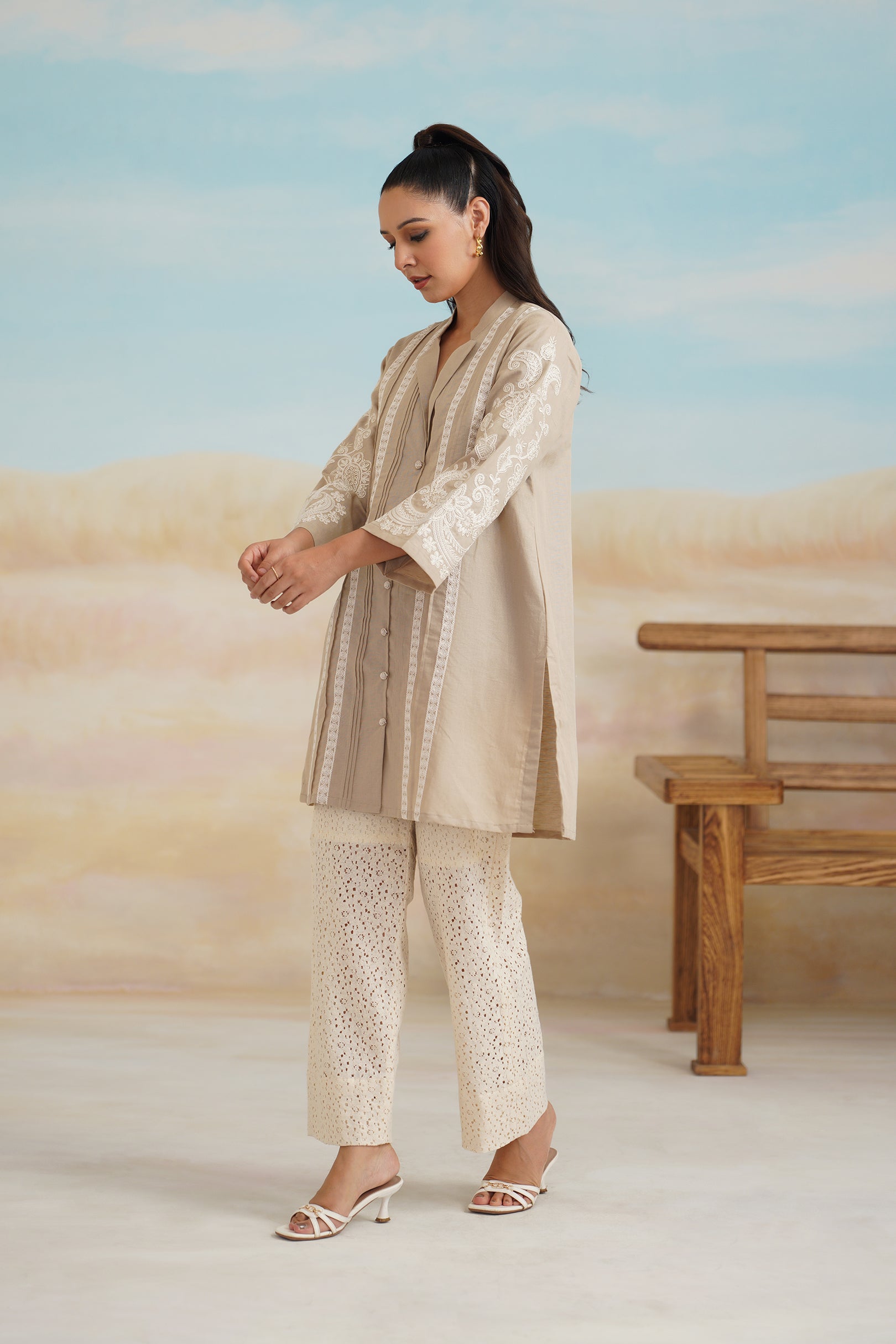 Saanvi Cotton Linen Embroidered Matching Set - Neetika Chopra