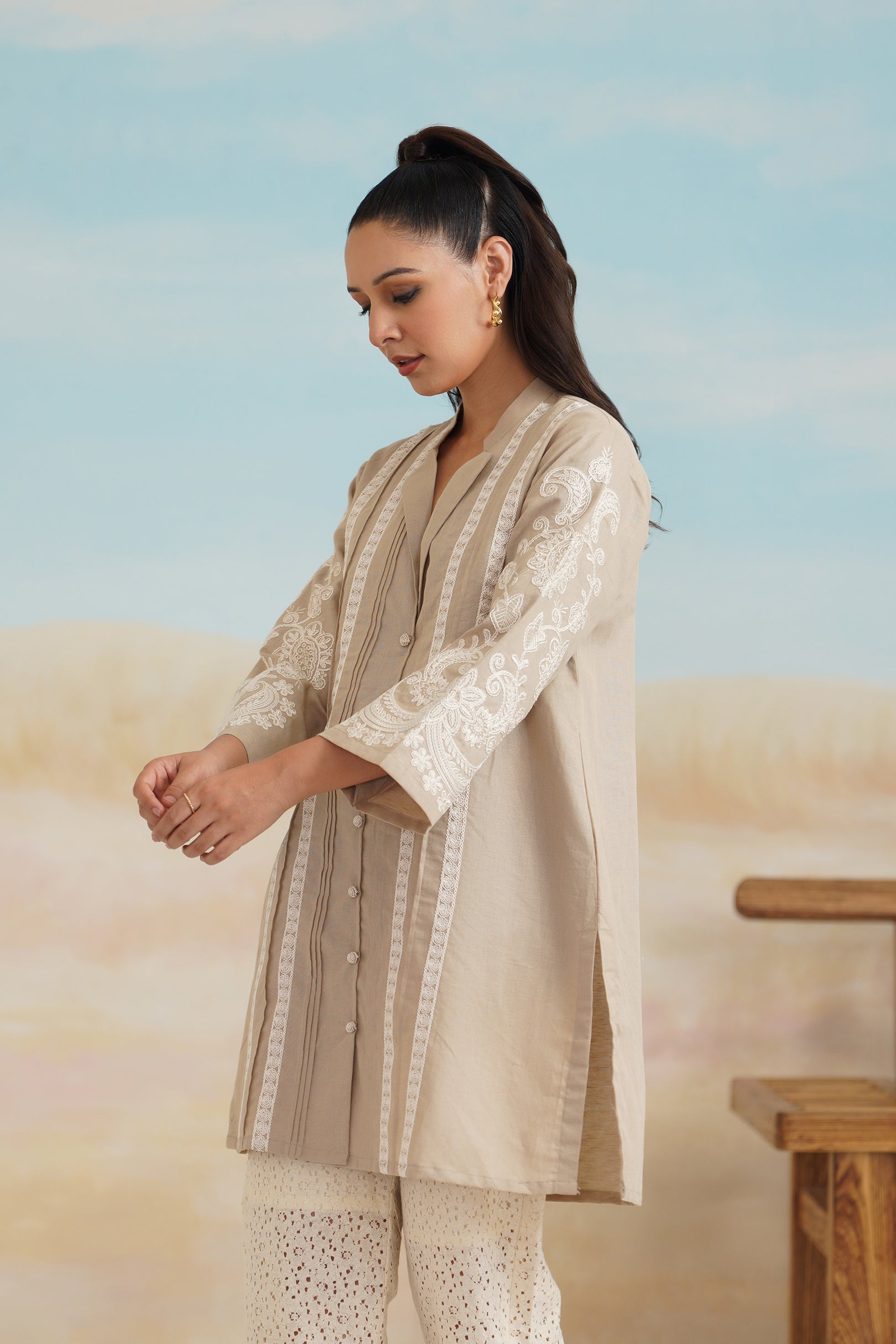 Saanvi Cotton Linen Embroidered Top - Neetika Chopra