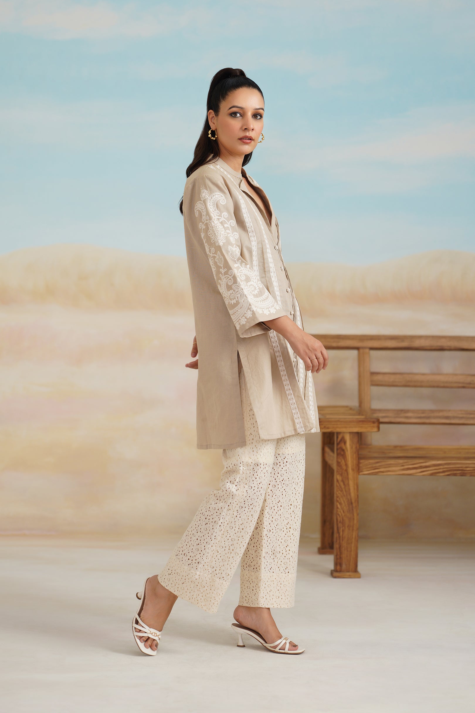 Saanvi Cotton Linen Embroidered Matching Set - Neetika Chopra