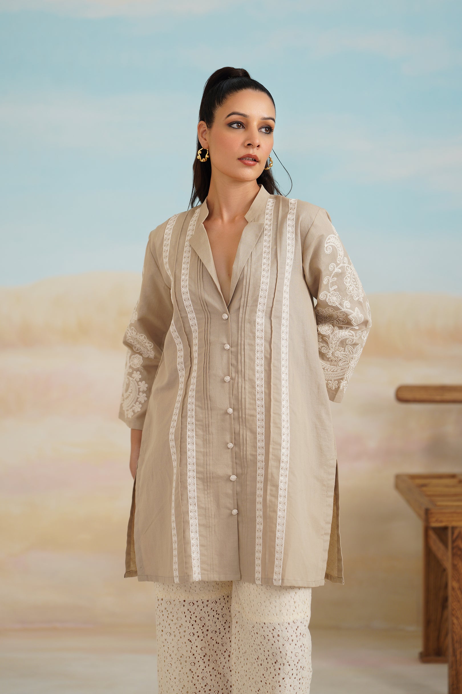 Saanvi Cotton Linen Embroidered Matching Set - Neetika Chopra