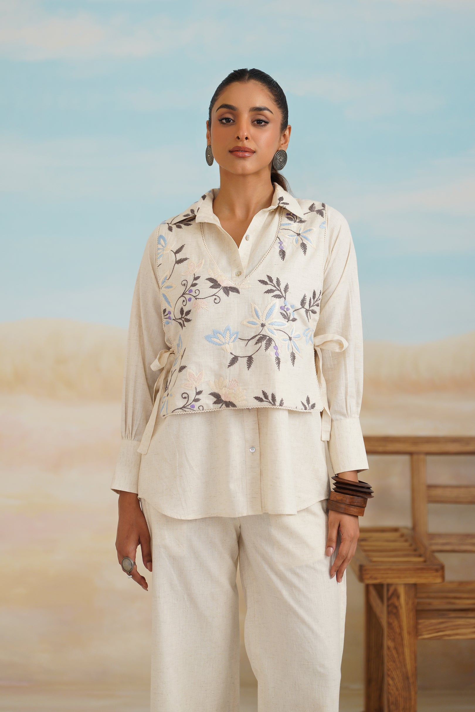 Pearl Natural Cotton Embroidered Matching Set - Neetika Chopra