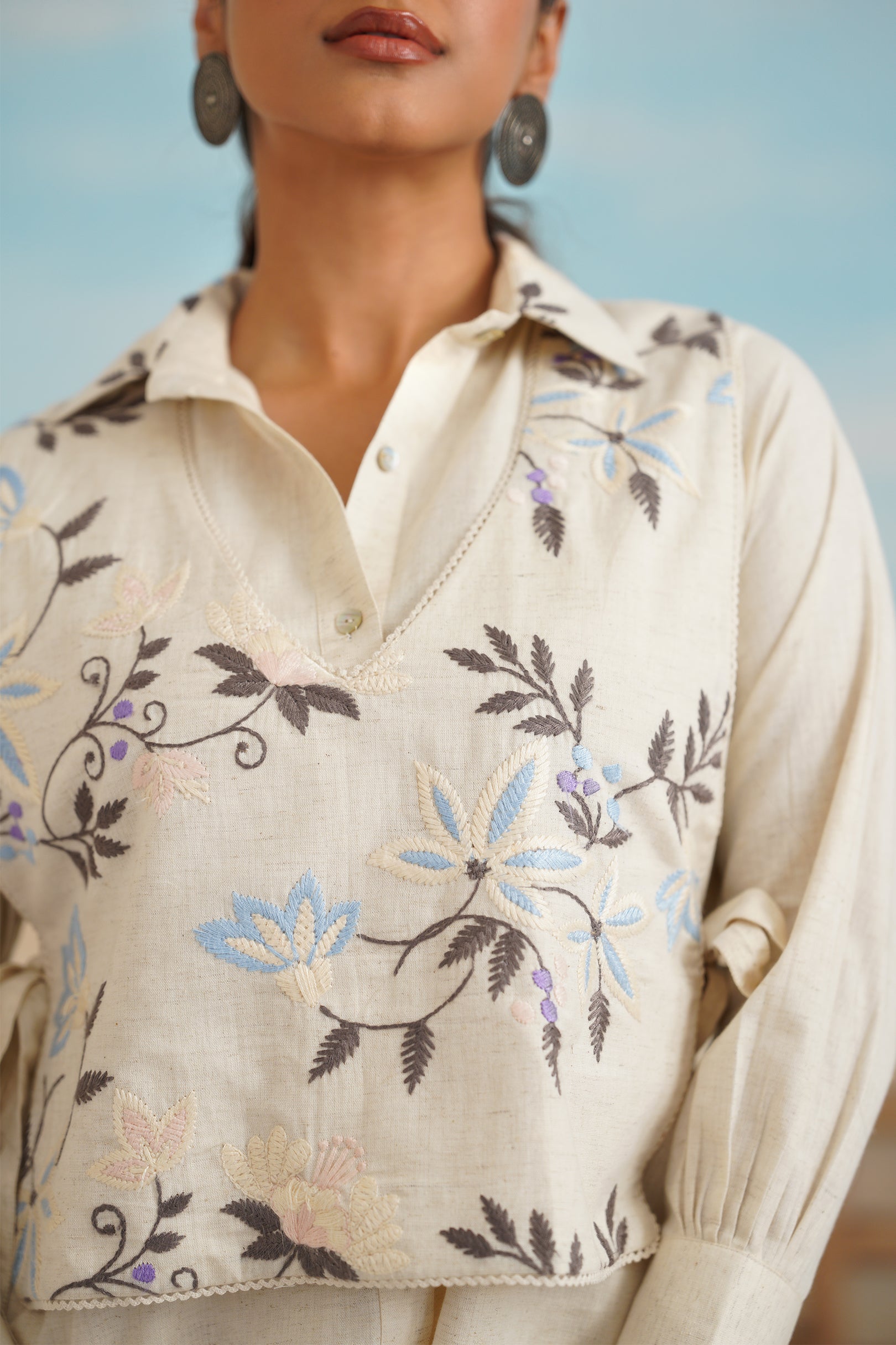 Pearl Natural Cotton Embroidered Matching Set - Neetika Chopra