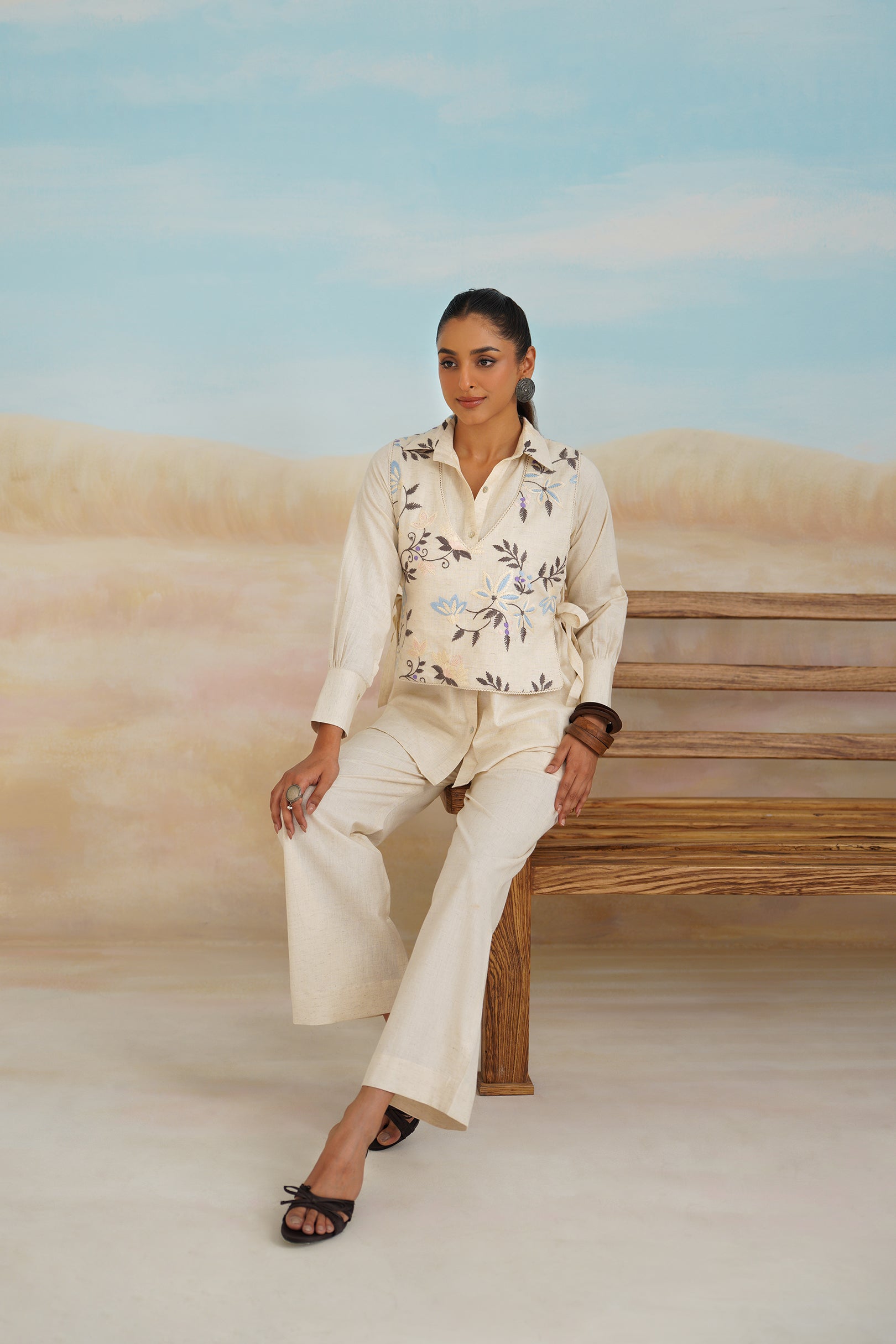 Pearl Natural Cotton Embroidered Matching Set - Neetika Chopra
