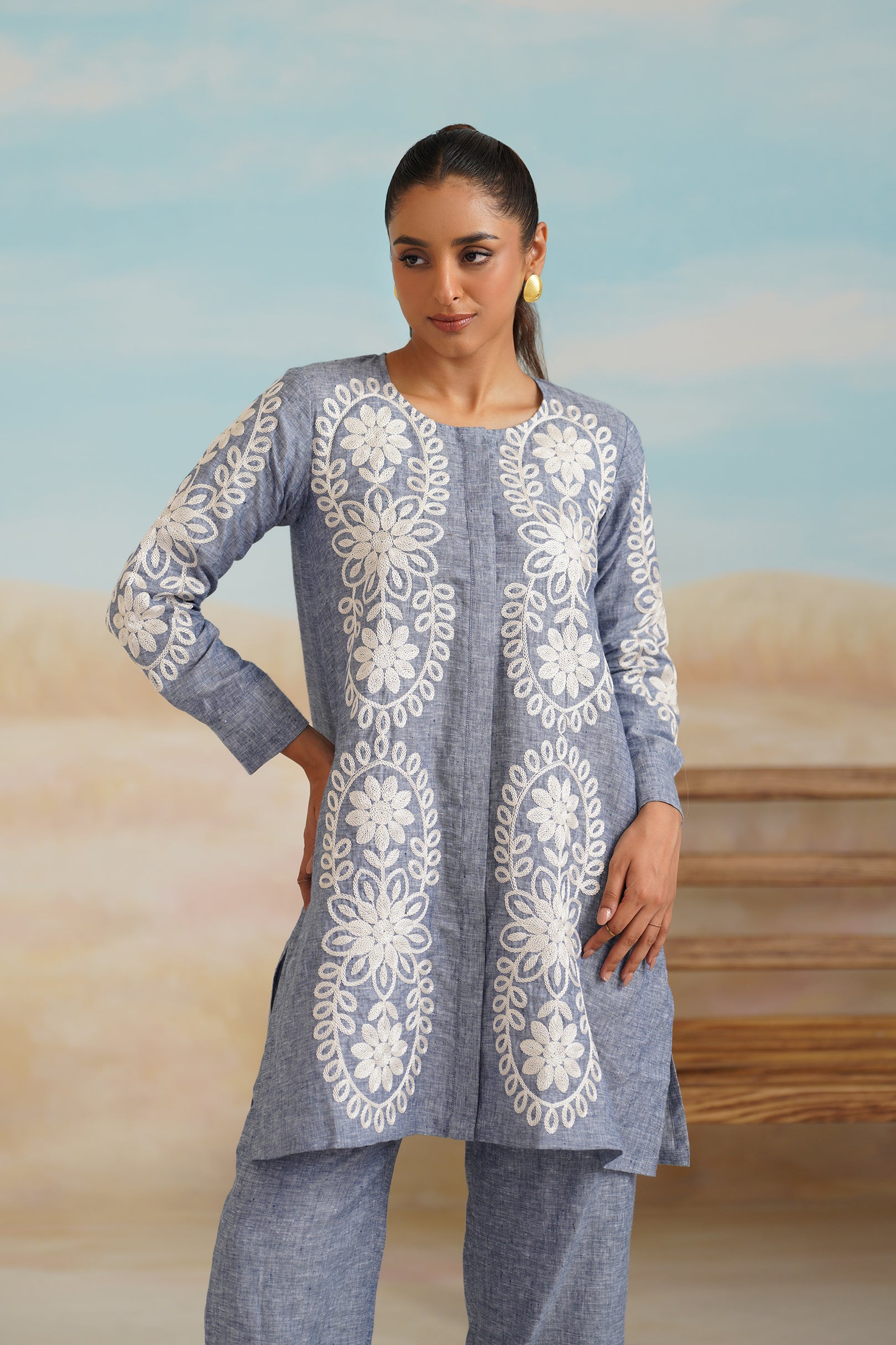 Maya Pure Linen Embroidered Matching Set - Neetika Chopra