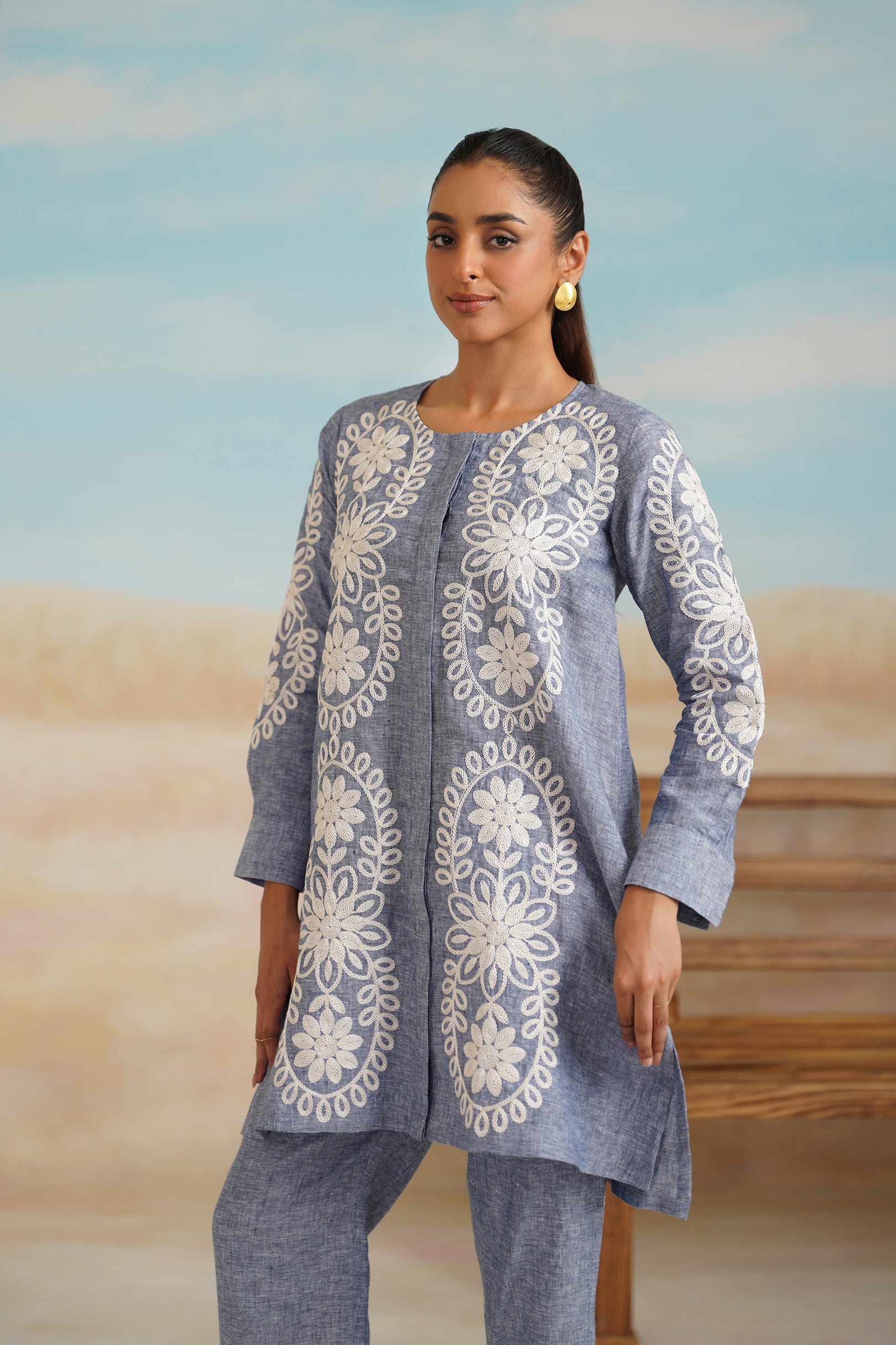 Maya Pure Linen Embroidered Matching Set - Neetika Chopra