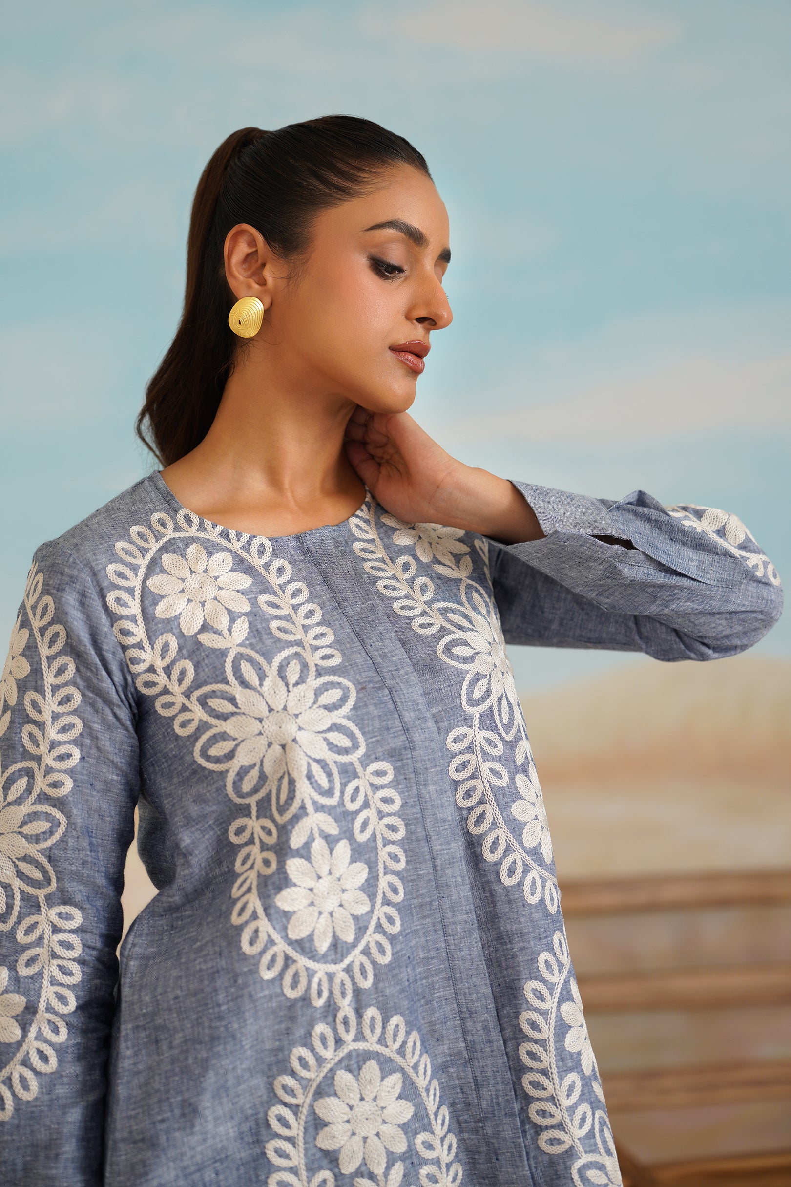Maya Pure Linen Embroidered Matching Set - Neetika Chopra
