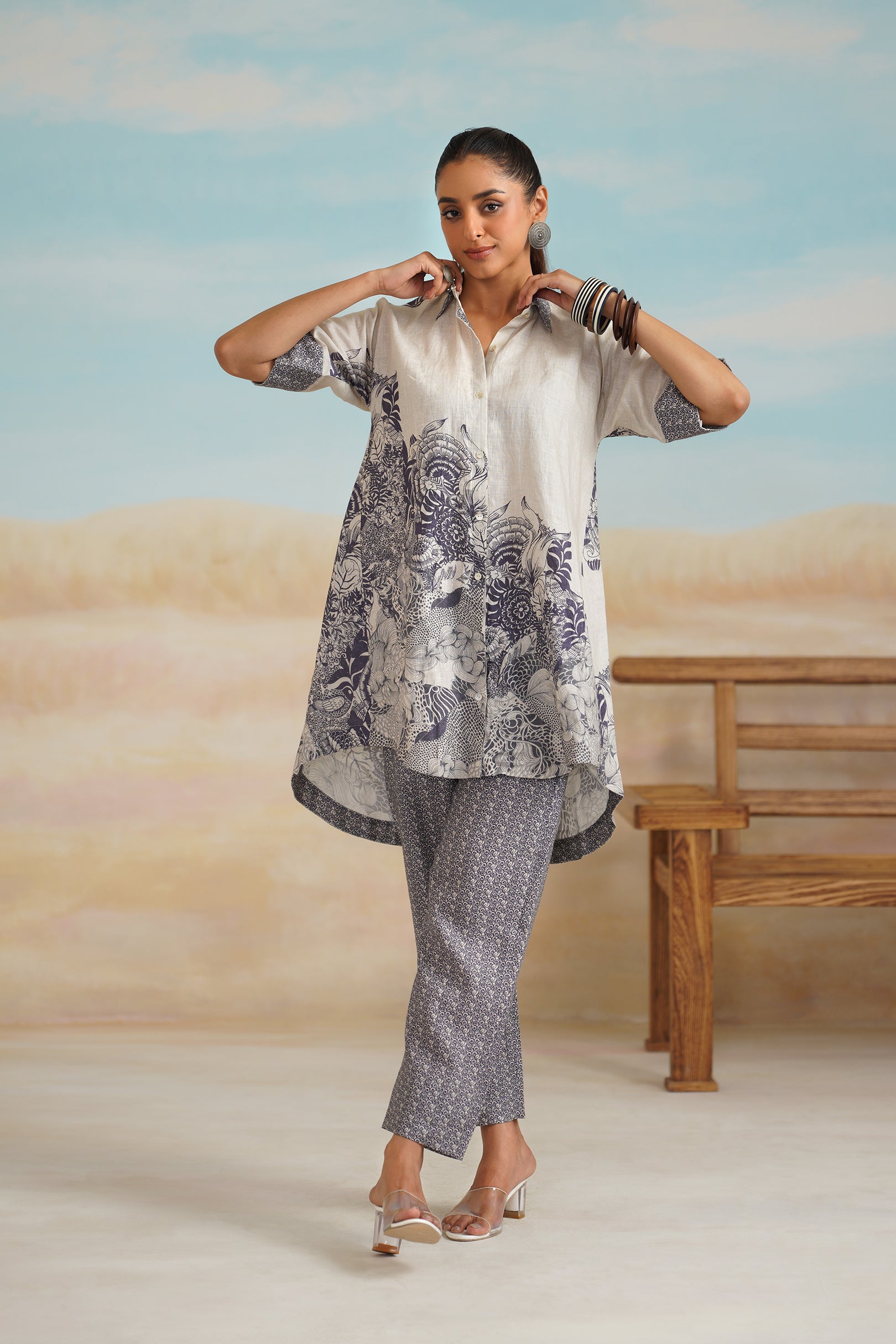 Helen Pure Linen Printed Matching Set - Neetika Chopra