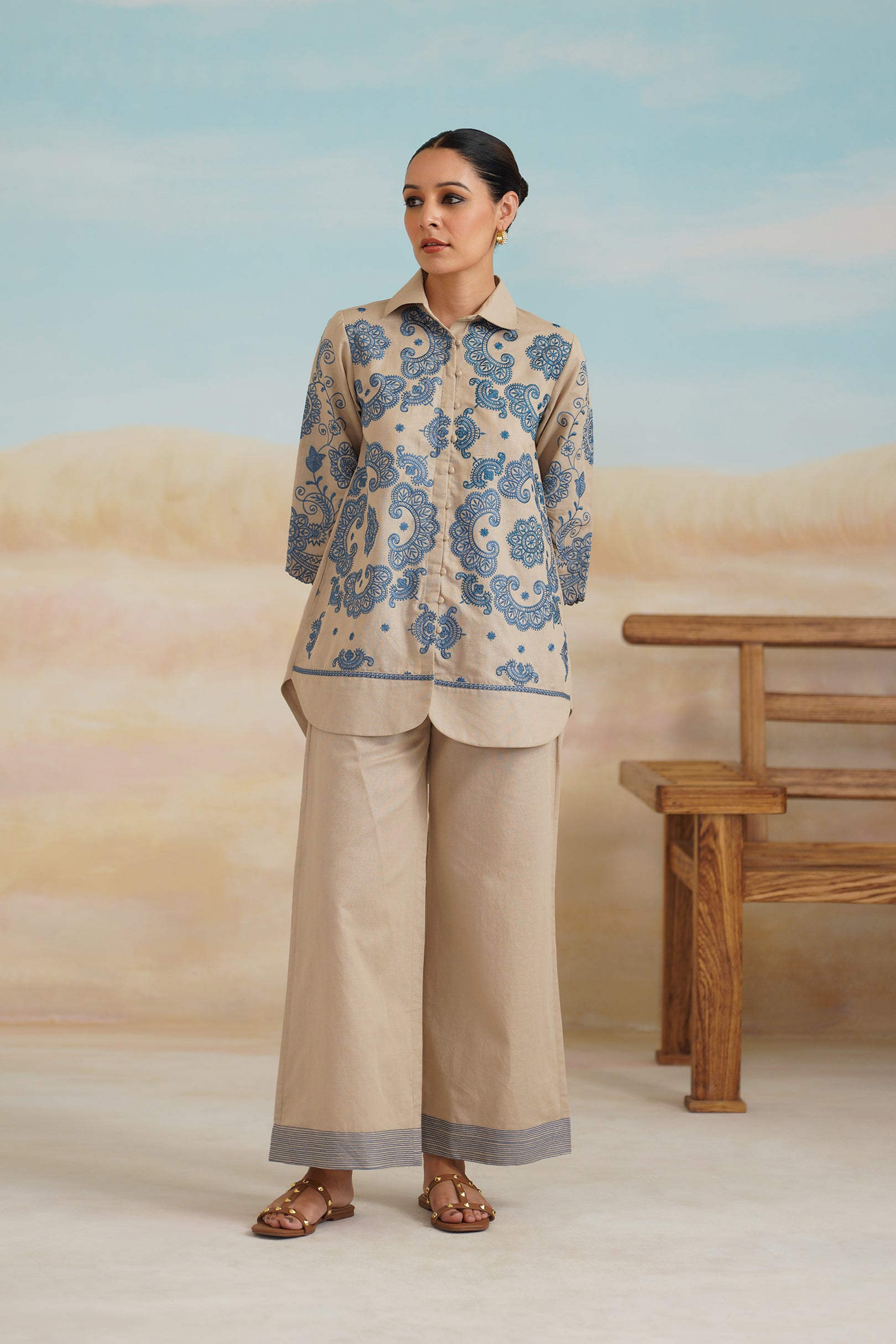 Zermin Cotton Linen Embroidered Matching Set