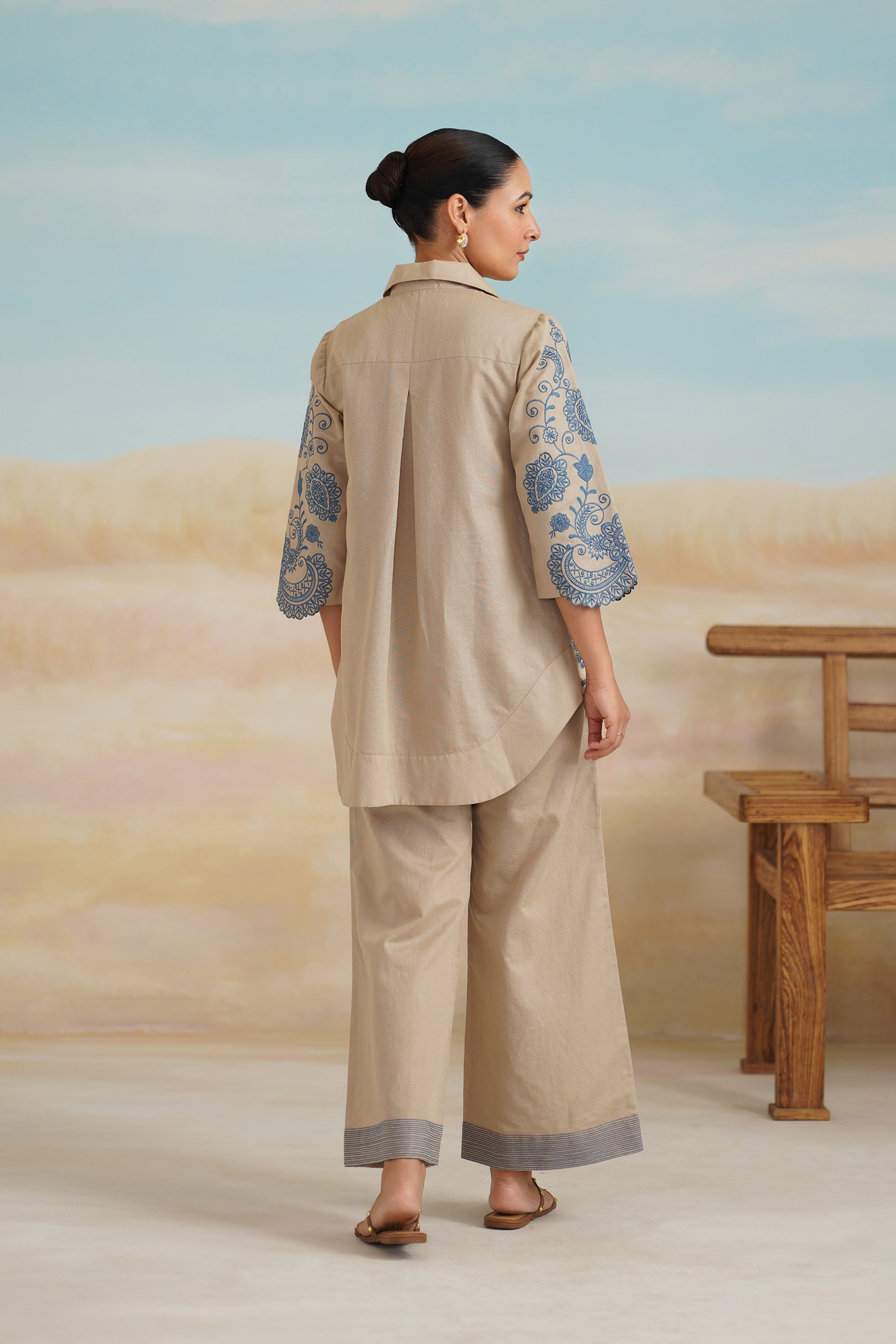 Zermin Cotton Linen Embroidered Matching Set