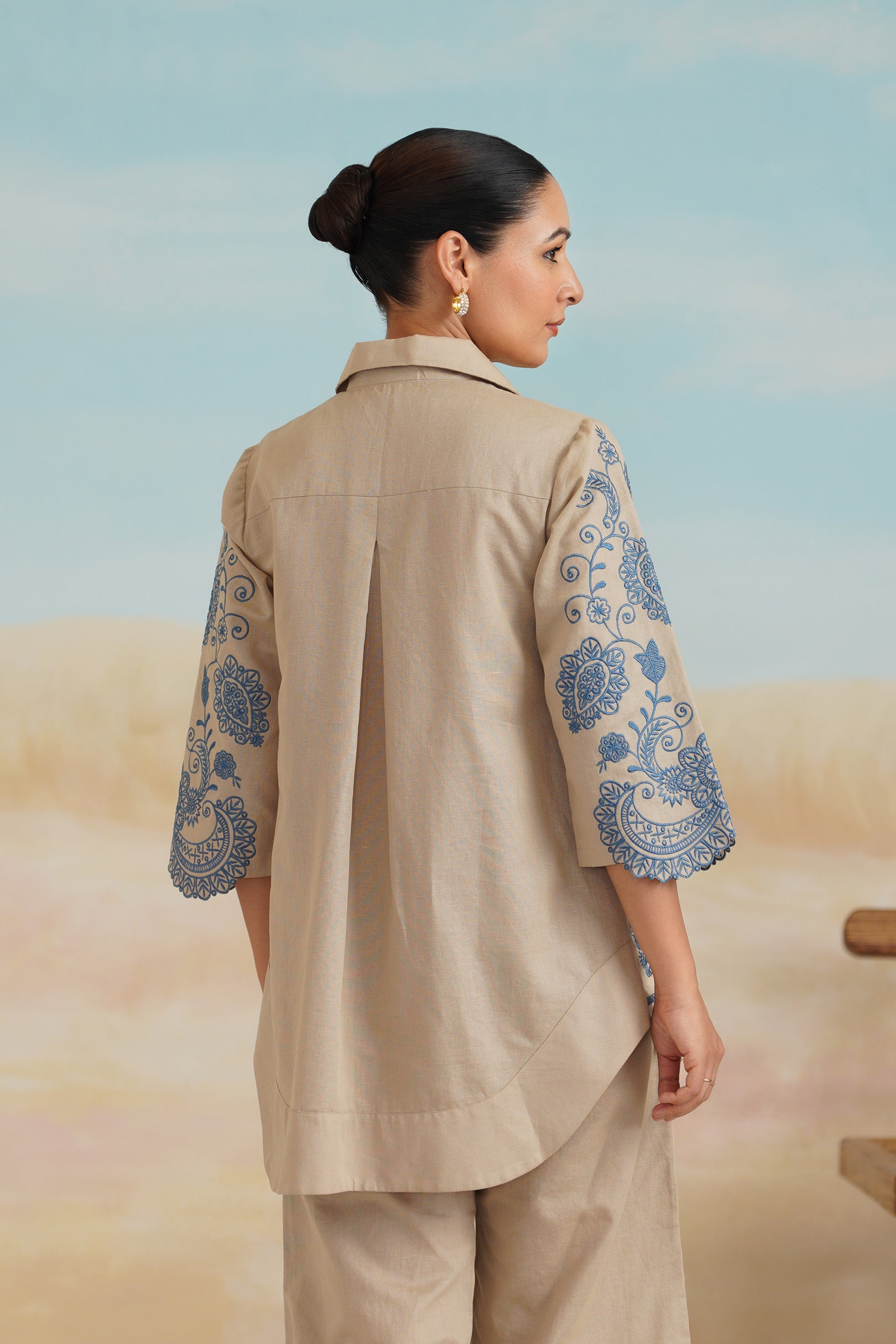 Zermin Cotton Linen Embroidered Top - Neetika Chopra