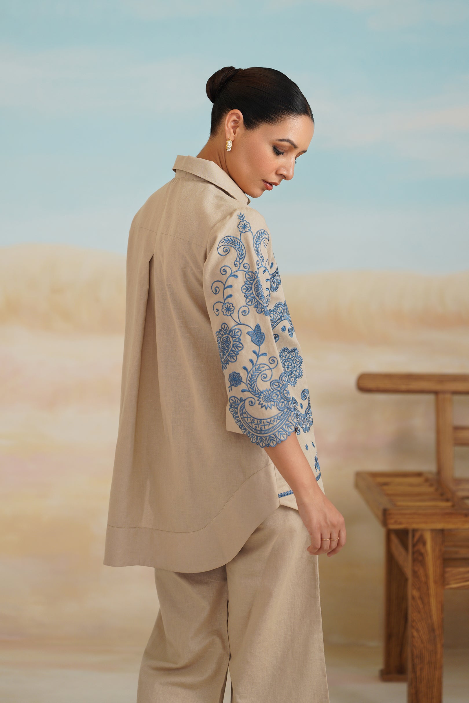 Zermin Cotton Linen Embroidered Matching Set