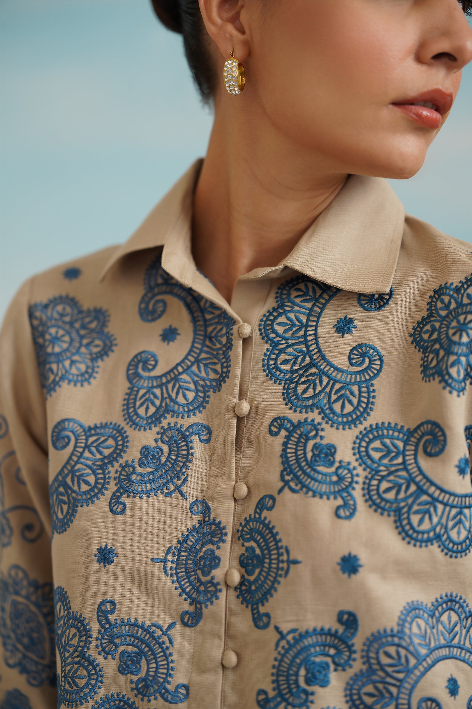 Zermin Cotton Linen Embroidered Top - Neetika Chopra