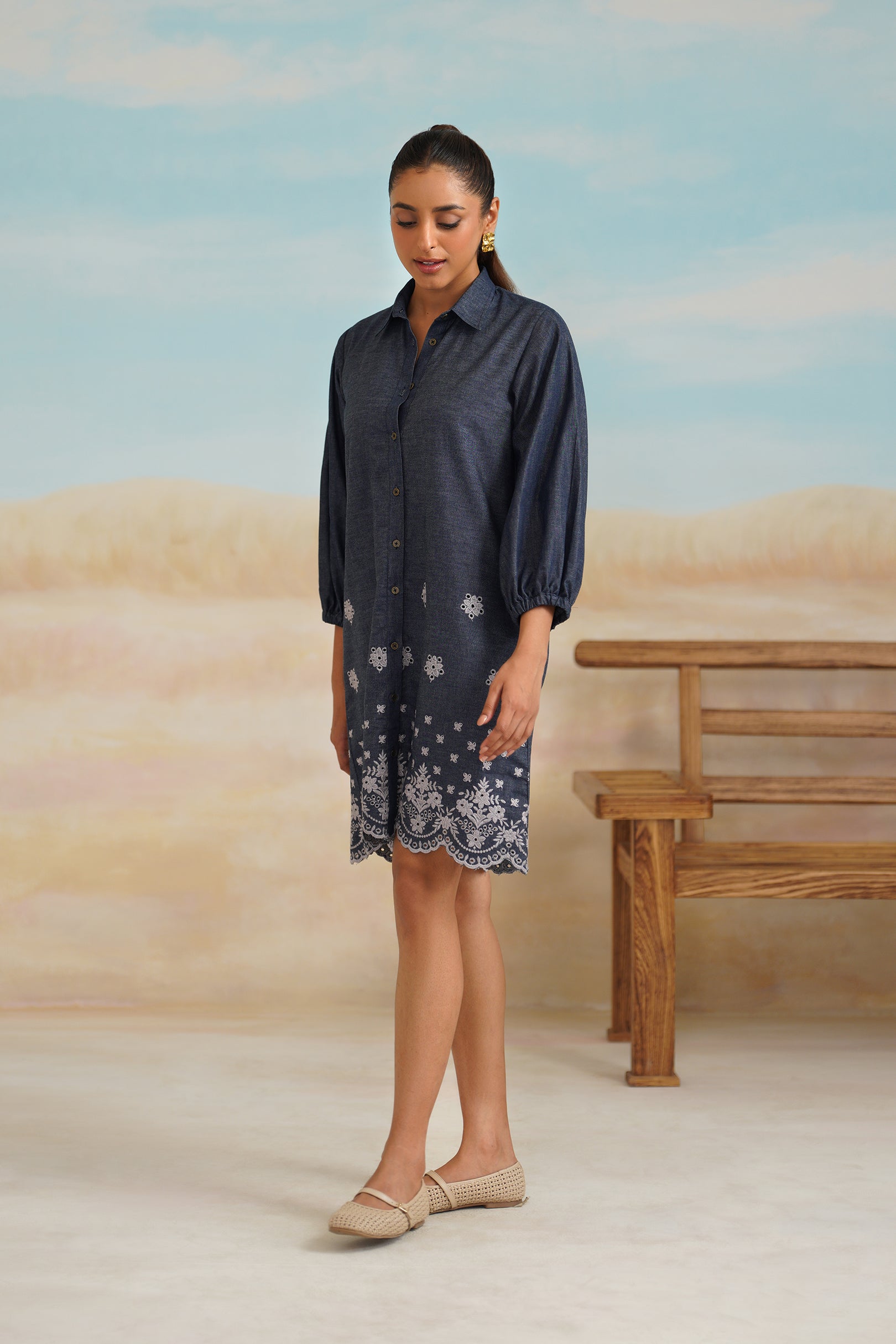 Flora Denim Embroidered Dress
