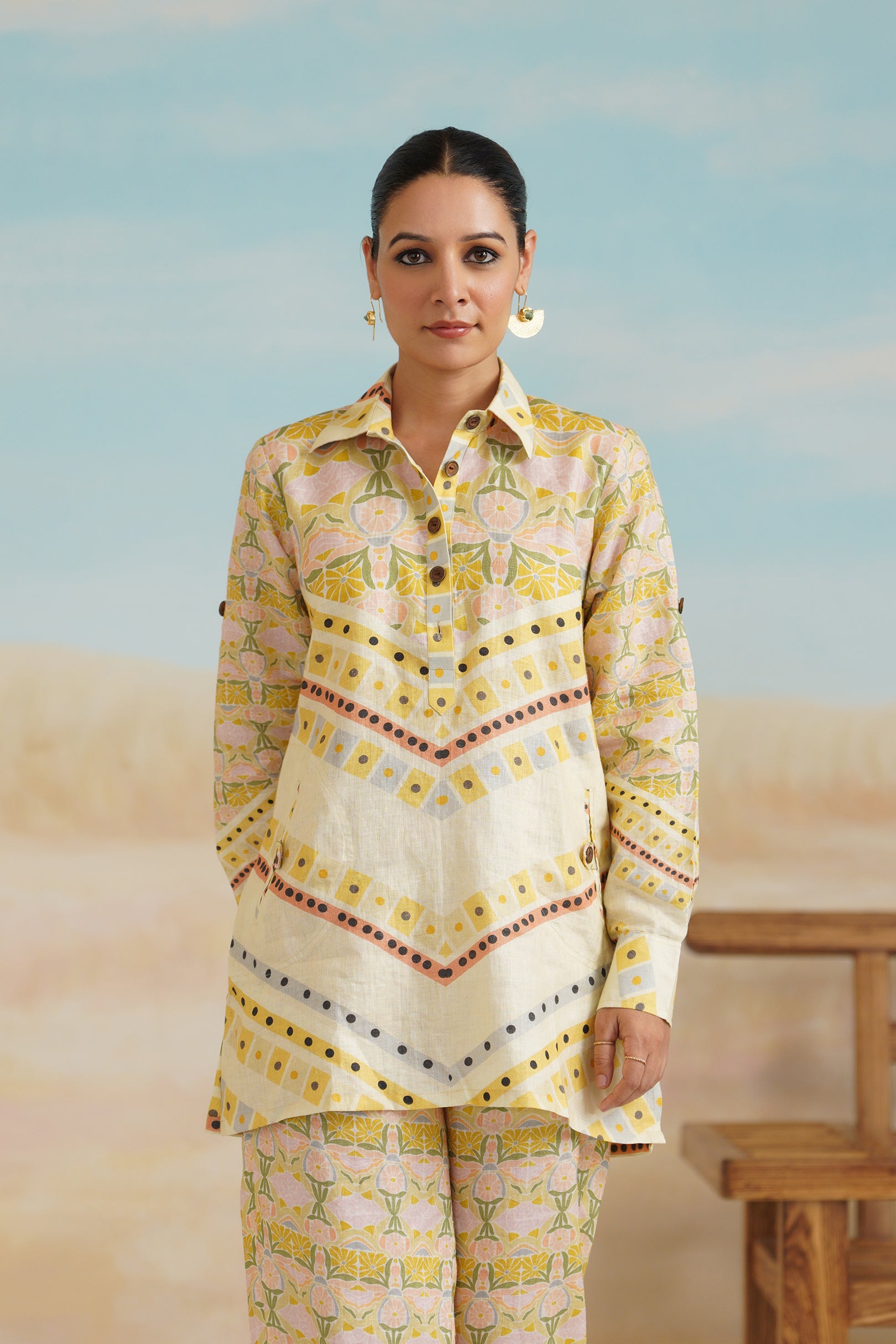 Topaz Pure Linen Printed Top - Neetika Chopra