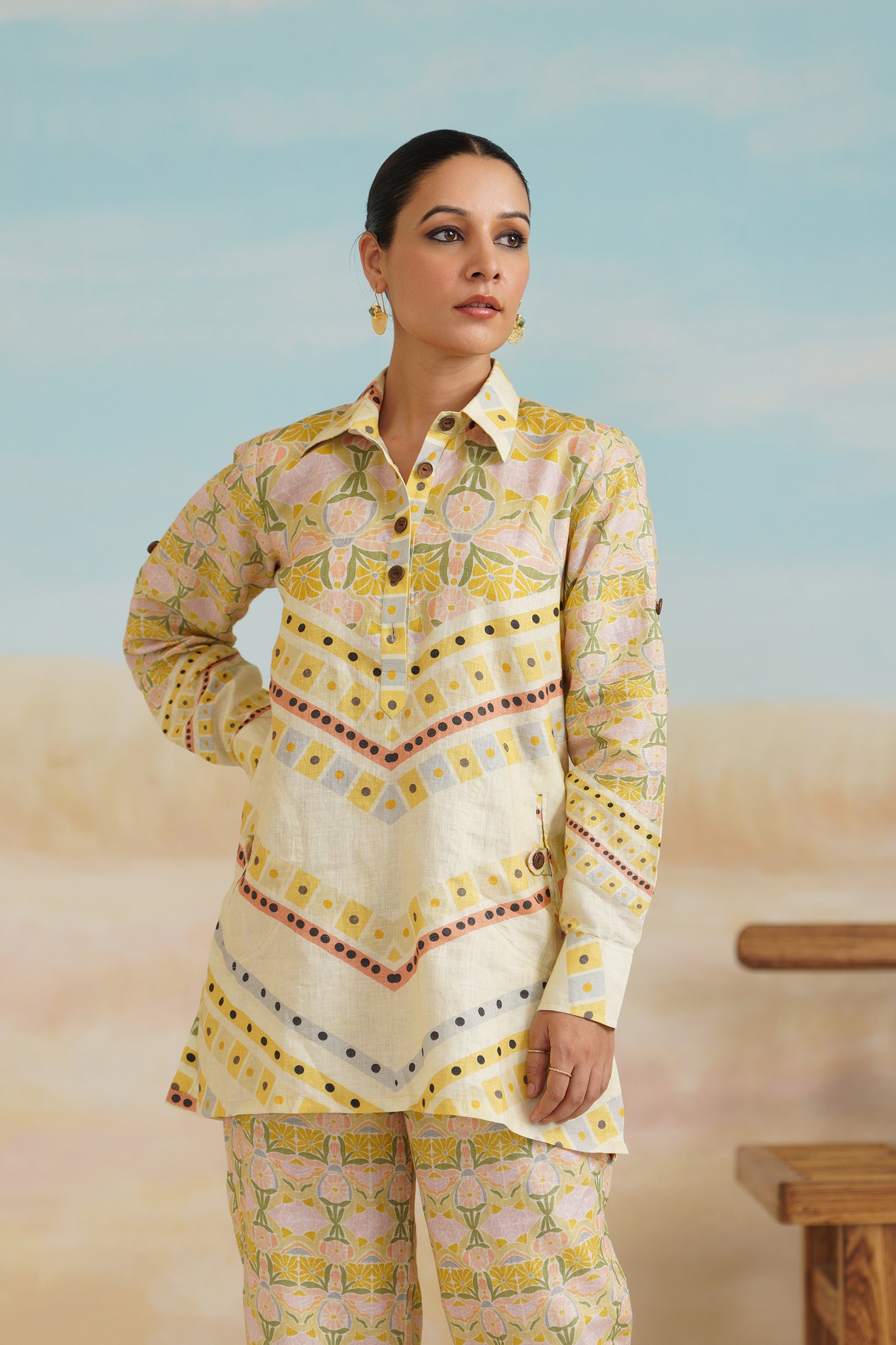 Topaz Pure Linen Printed Top - Neetika Chopra