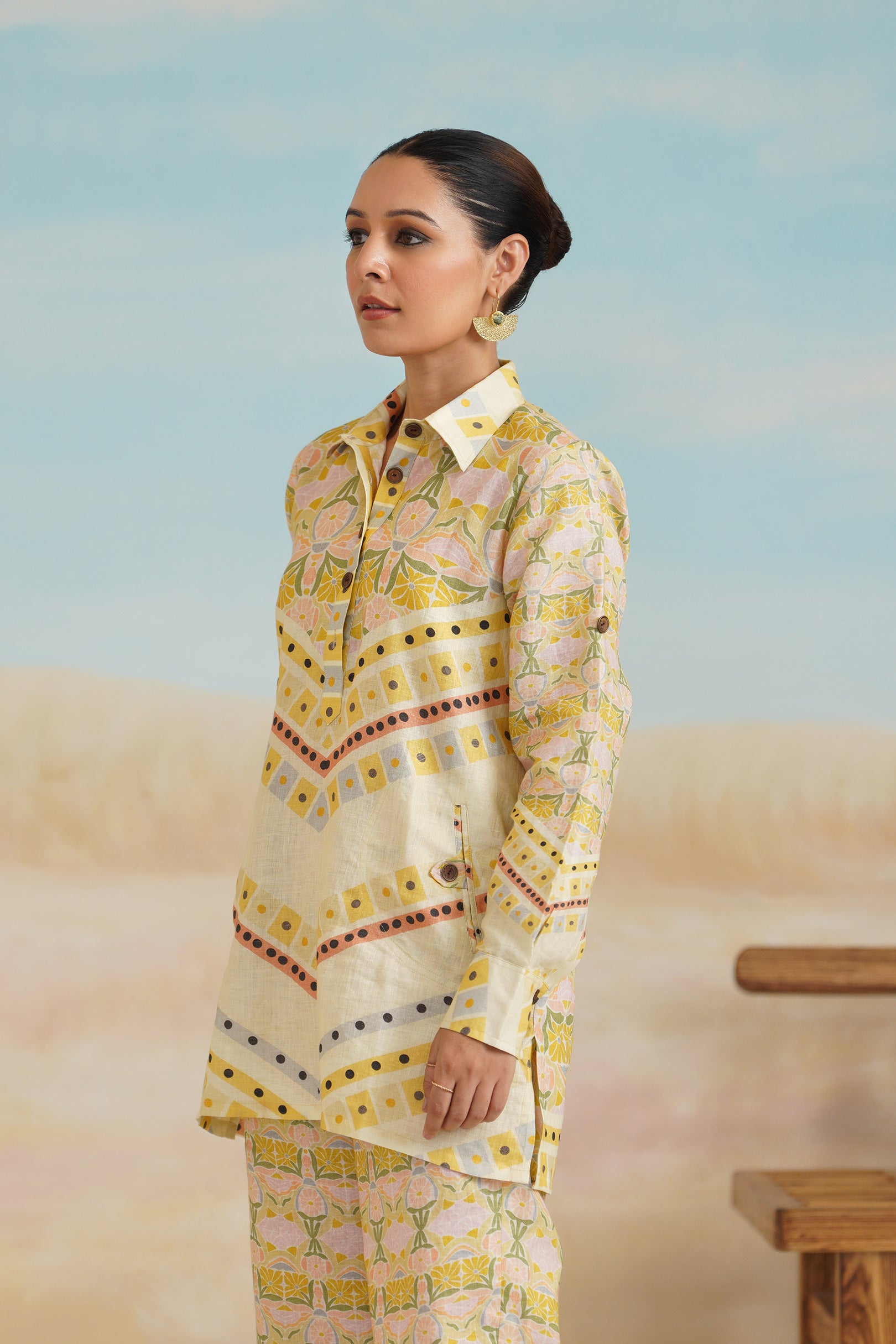 Topaz Pure Linen Printed Top - Neetika Chopra