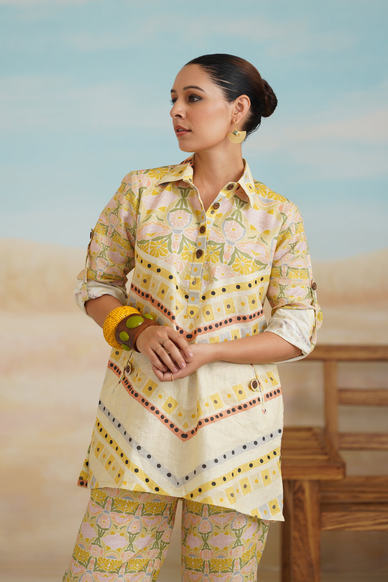 Topaz Pure Linen Printed Matching Set - Neetika Chopra